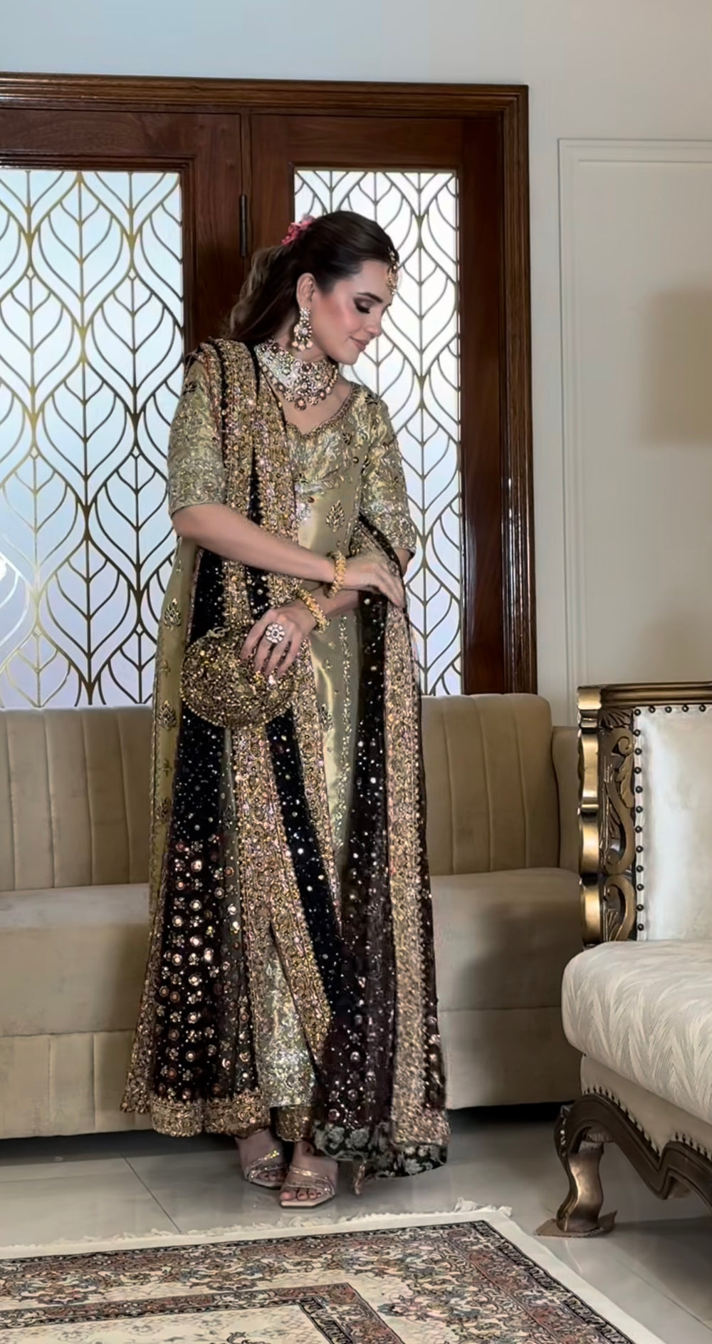 Haris Shakeel Gold & Black style — Mairaz gold and black four-piece suit reference, view 4 of 8