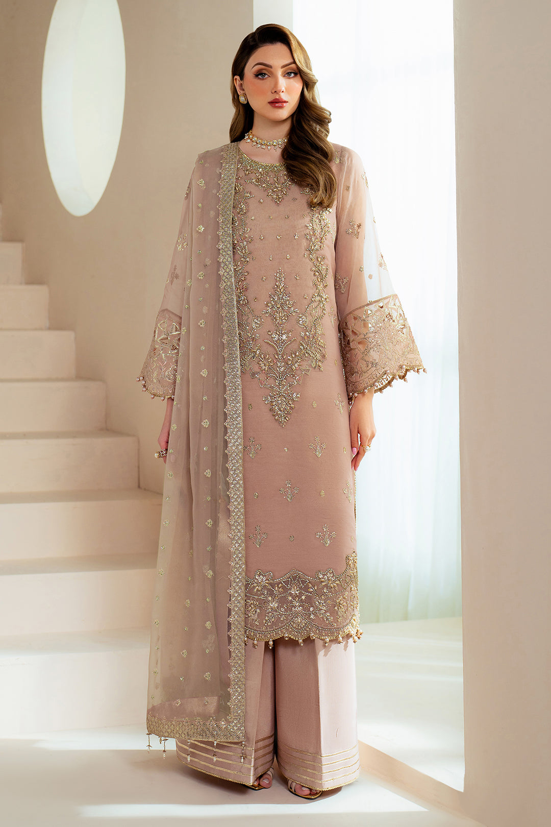 Alizeh AF-BHM-4043-Jade Style — Mairaz Peach-Pink Three-Piece Suit
