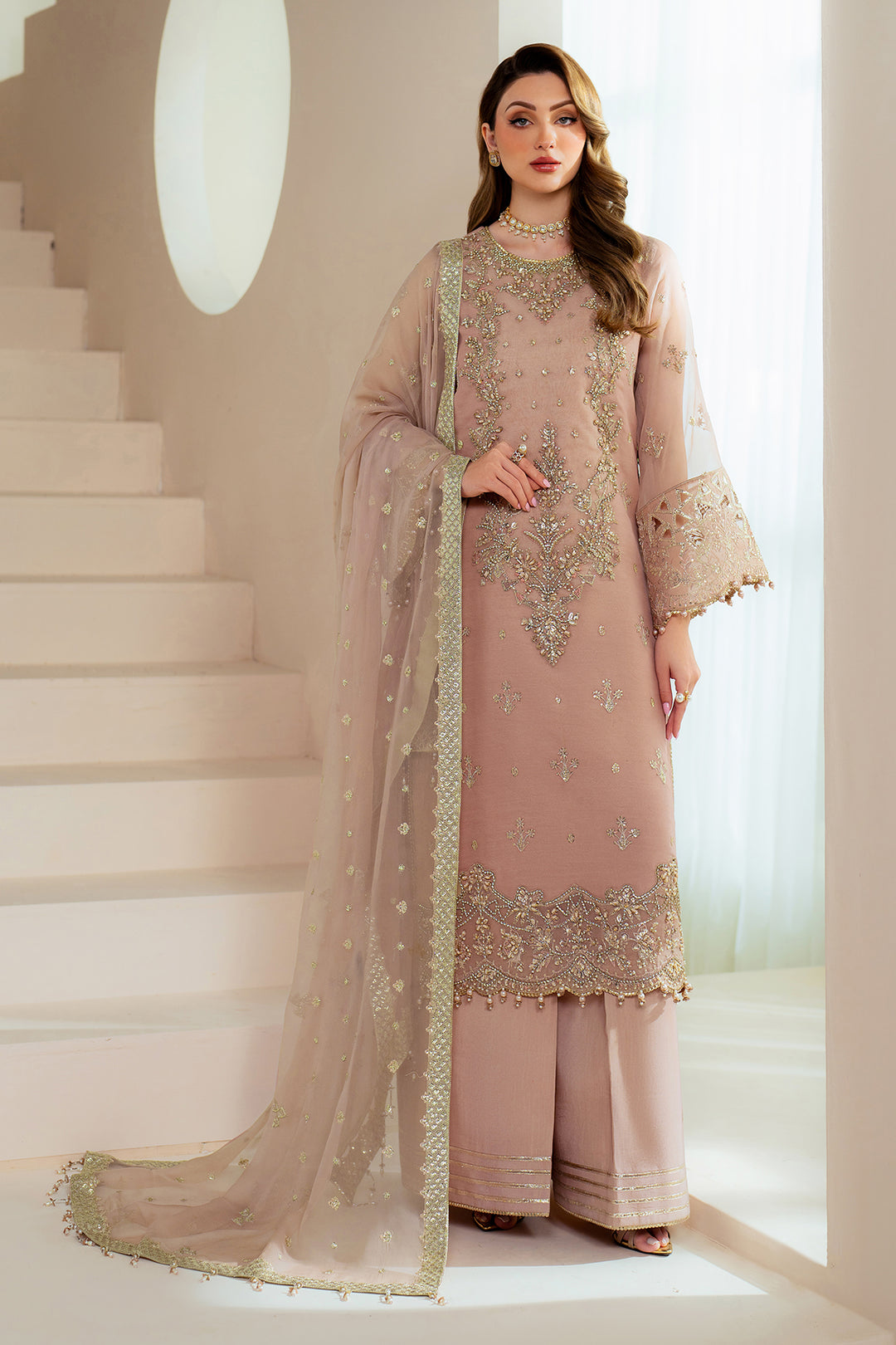 Alizeh AF-BHM-4043-Jade Style — Mairaz Peach-Pink Three-Piece Suit