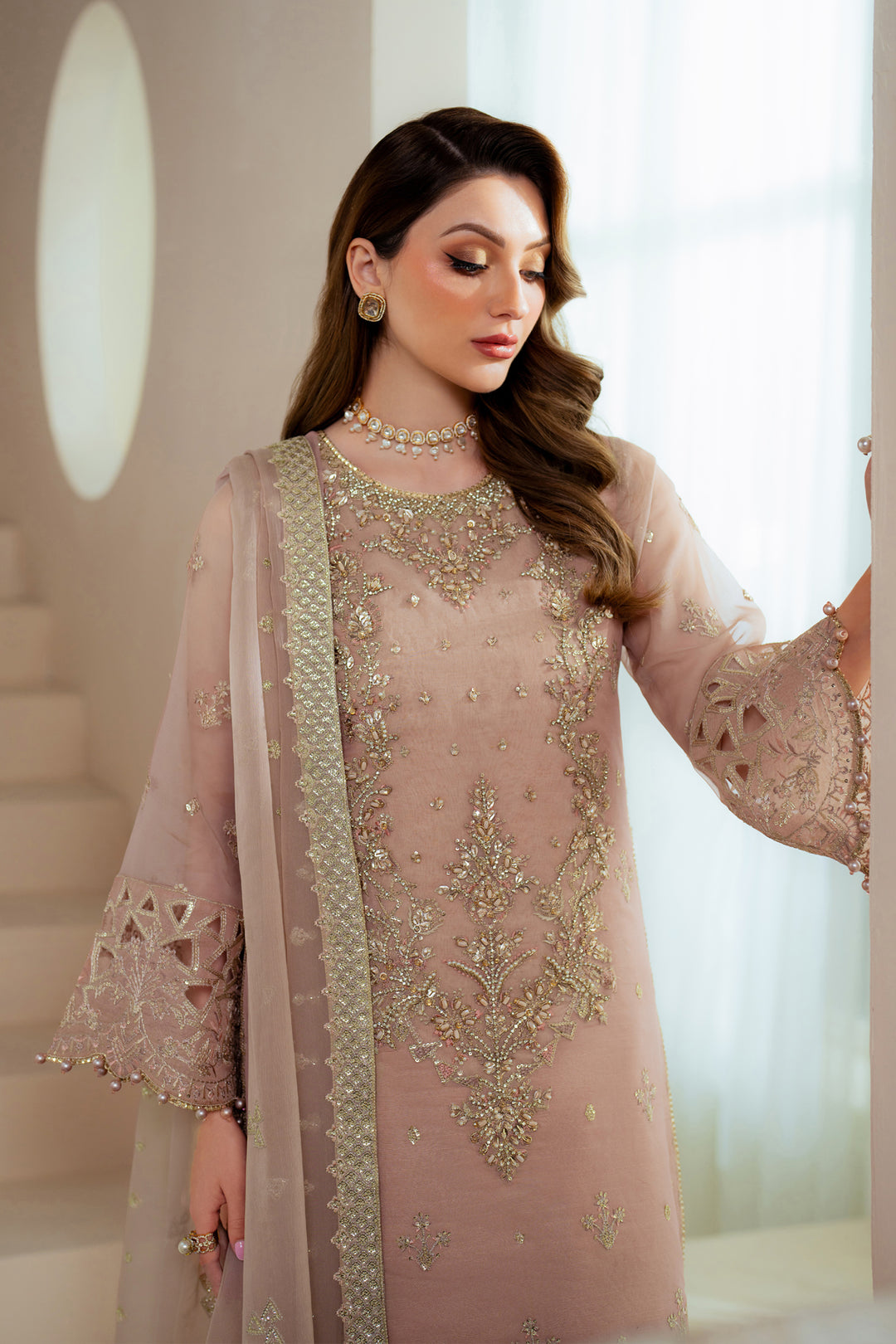 Alizeh AF-BHM-4043-Jade Style — Mairaz Peach-Pink Three-Piece Suit