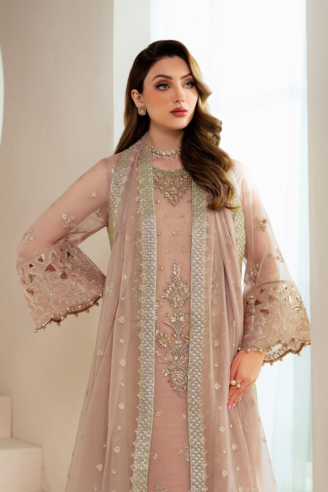 Alizeh AF-BHM-4043-Jade Style — Mairaz Peach-Pink Three-Piece Suit