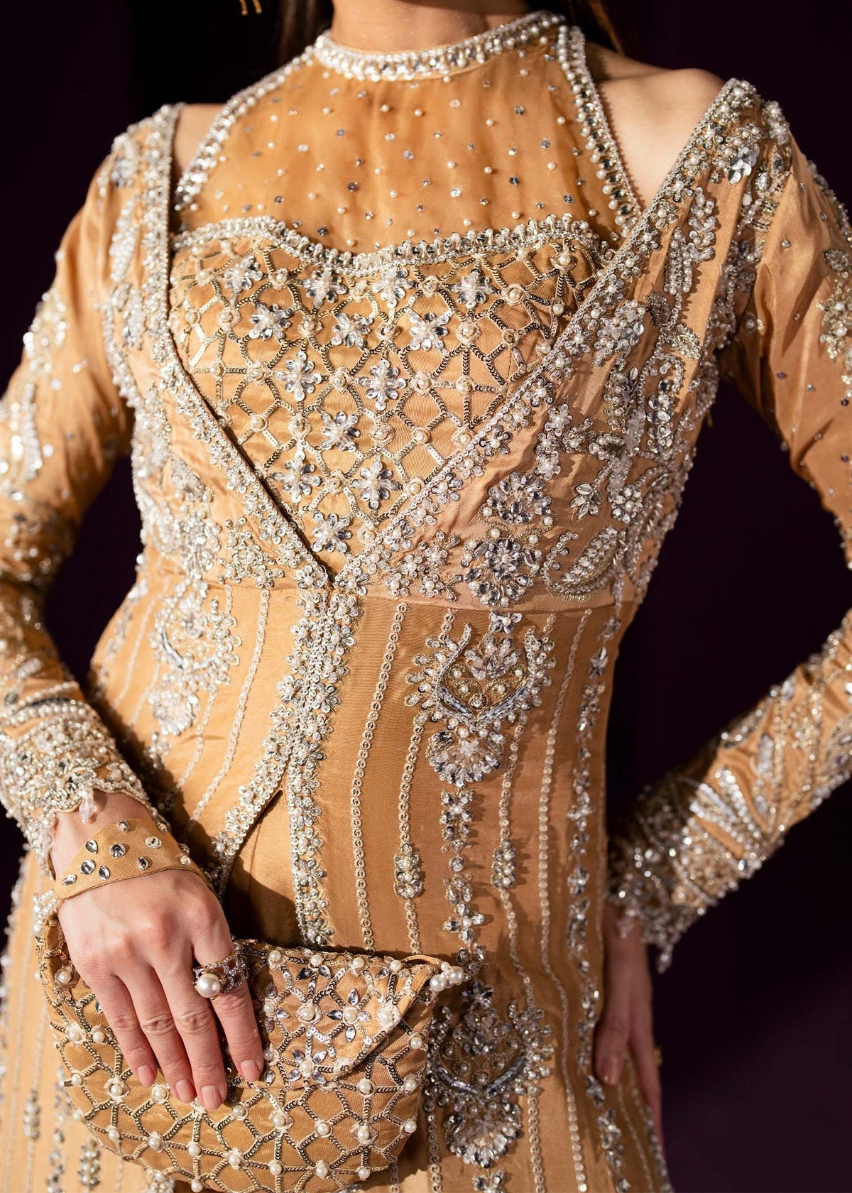 Dastoor Collection Oriana Style — Mairaz Golden Beige Three-Piece Suit