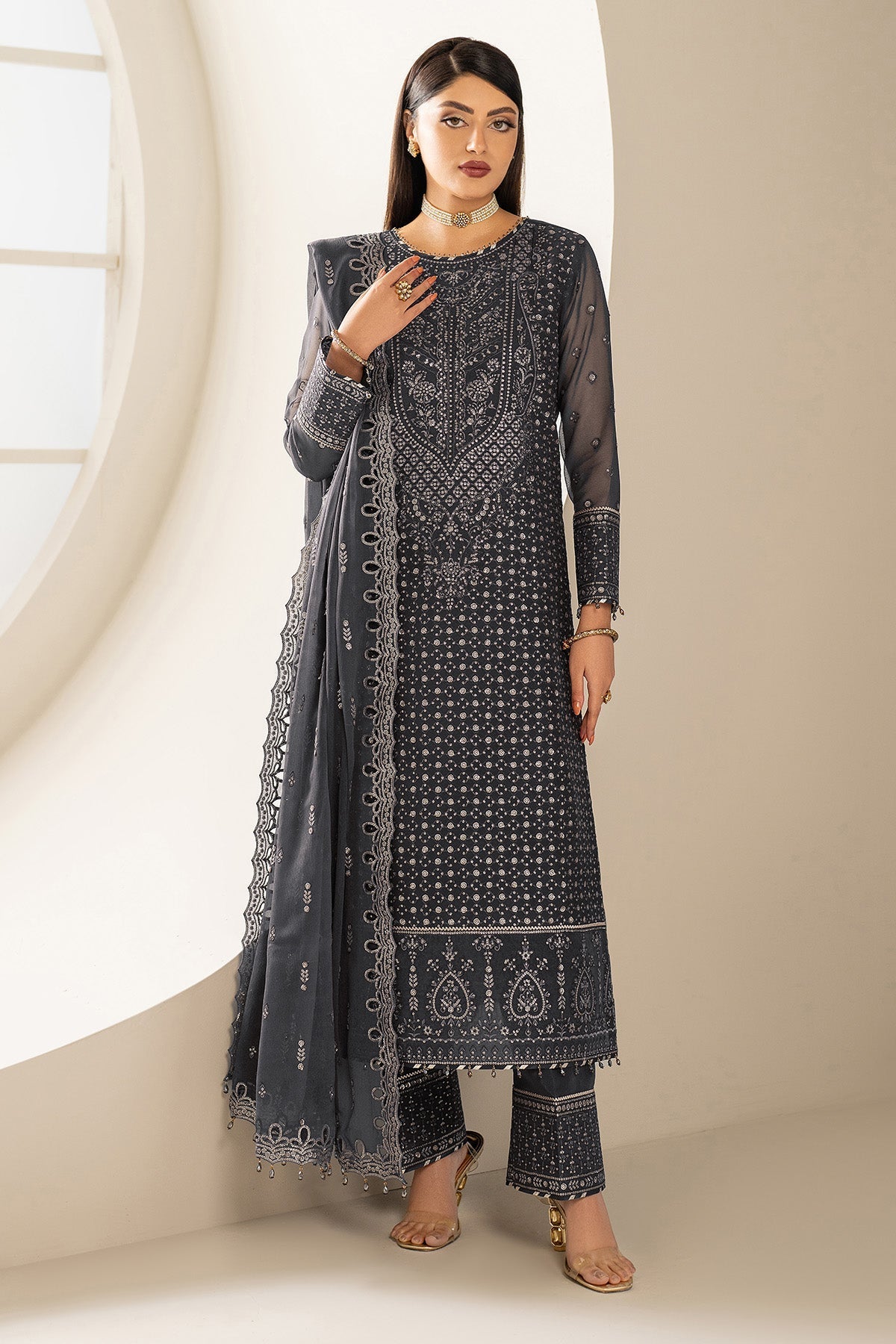 Alizeh AF-CH-2188-Akoya Style — Mairaz Deep Grey Three-Piece Suit