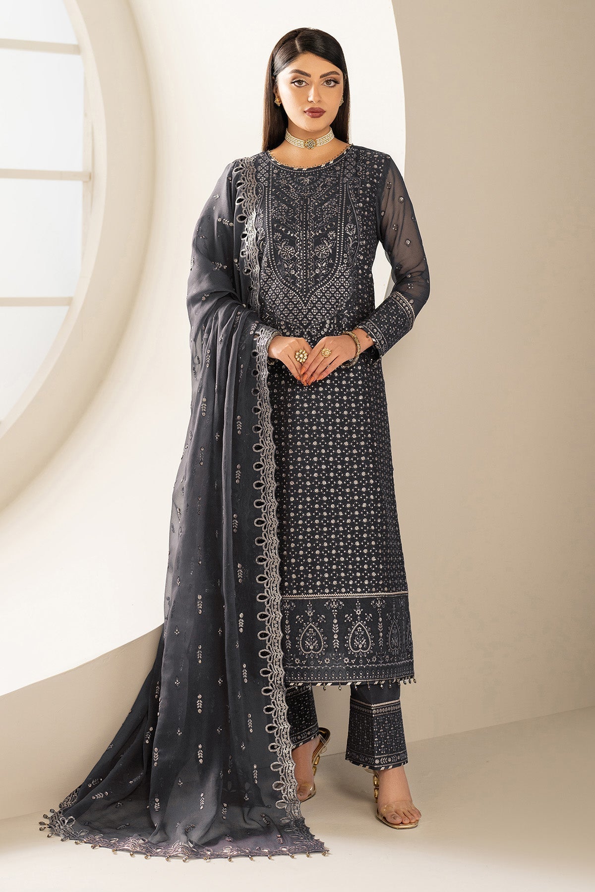 Alizeh AF-CH-2188-Akoya Style — Mairaz Deep Grey Three-Piece Suit