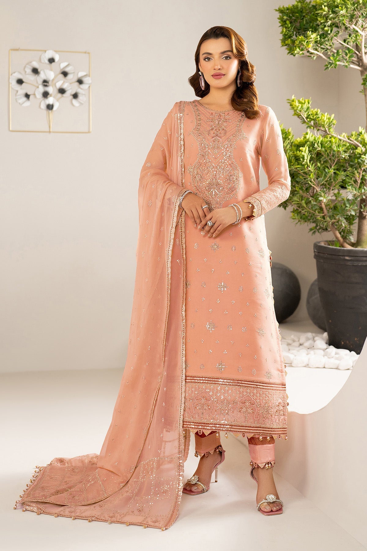 Alizeh Ransia Style — Mairaz Soft Peach Three-Piece Suit