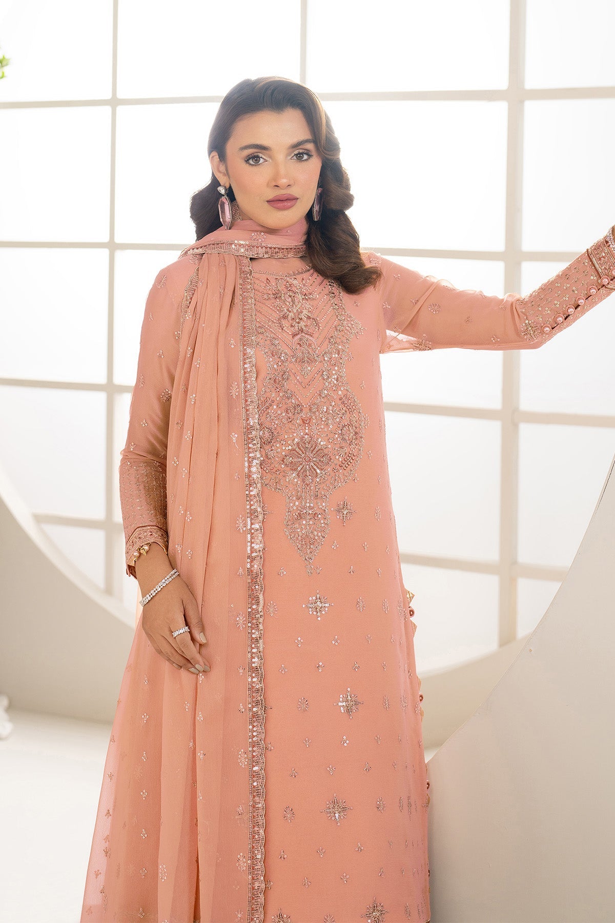 Alizeh Ransia Style — Mairaz Soft Peach Three-Piece Suit