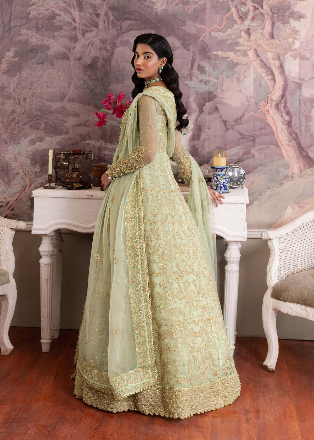 Opaline pistachio pishwas, reference outfit photograph 3 — Made by Mairaz reproduction