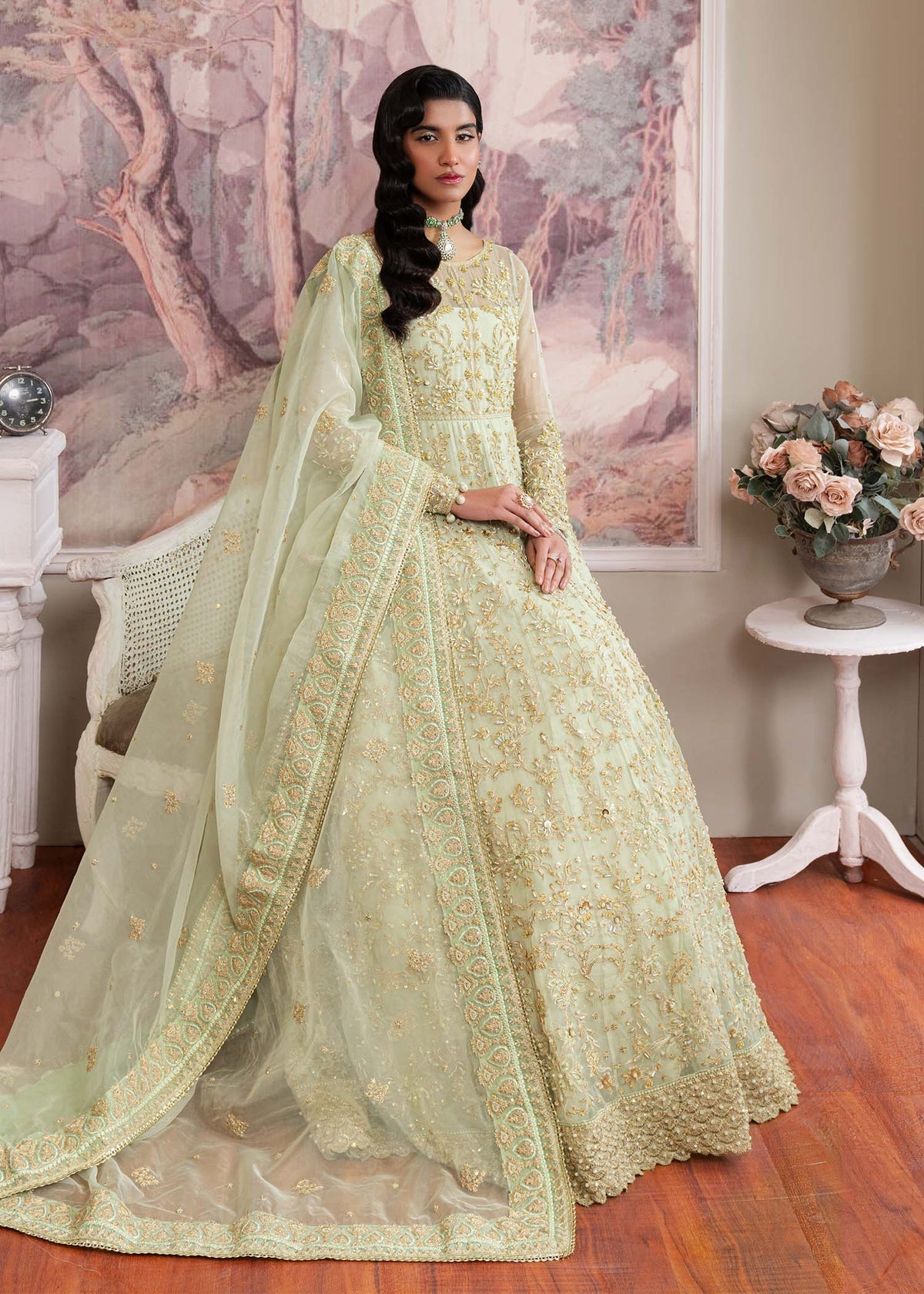Opaline pistachio pishwas, reference outfit photograph 4 — Made by Mairaz reproduction