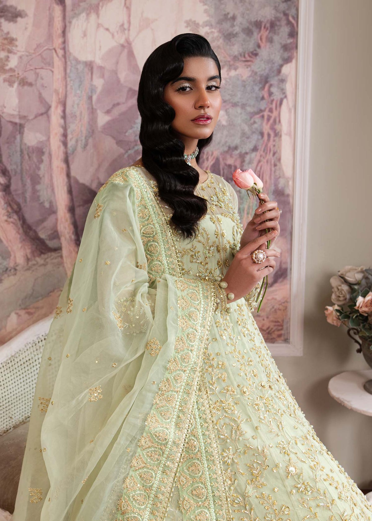 Opaline pistachio pishwas, reference outfit photograph 6 — Made by Mairaz reproduction
