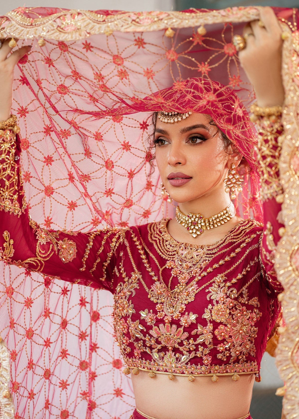 Rija maroon lehenga choli, reference outfit photograph 9 — Made by Mairaz reproduction