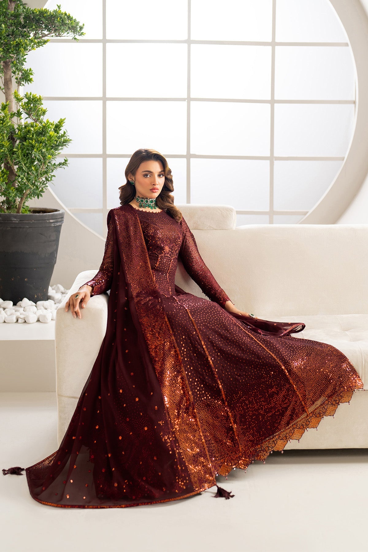 Alizeh Liyana Style — Mairaz Red & Gold Three-Piece Suit