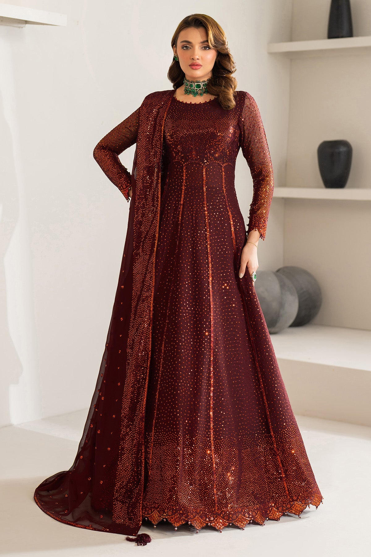 Alizeh Liyana Style — Mairaz Red & Gold Three-Piece Suit