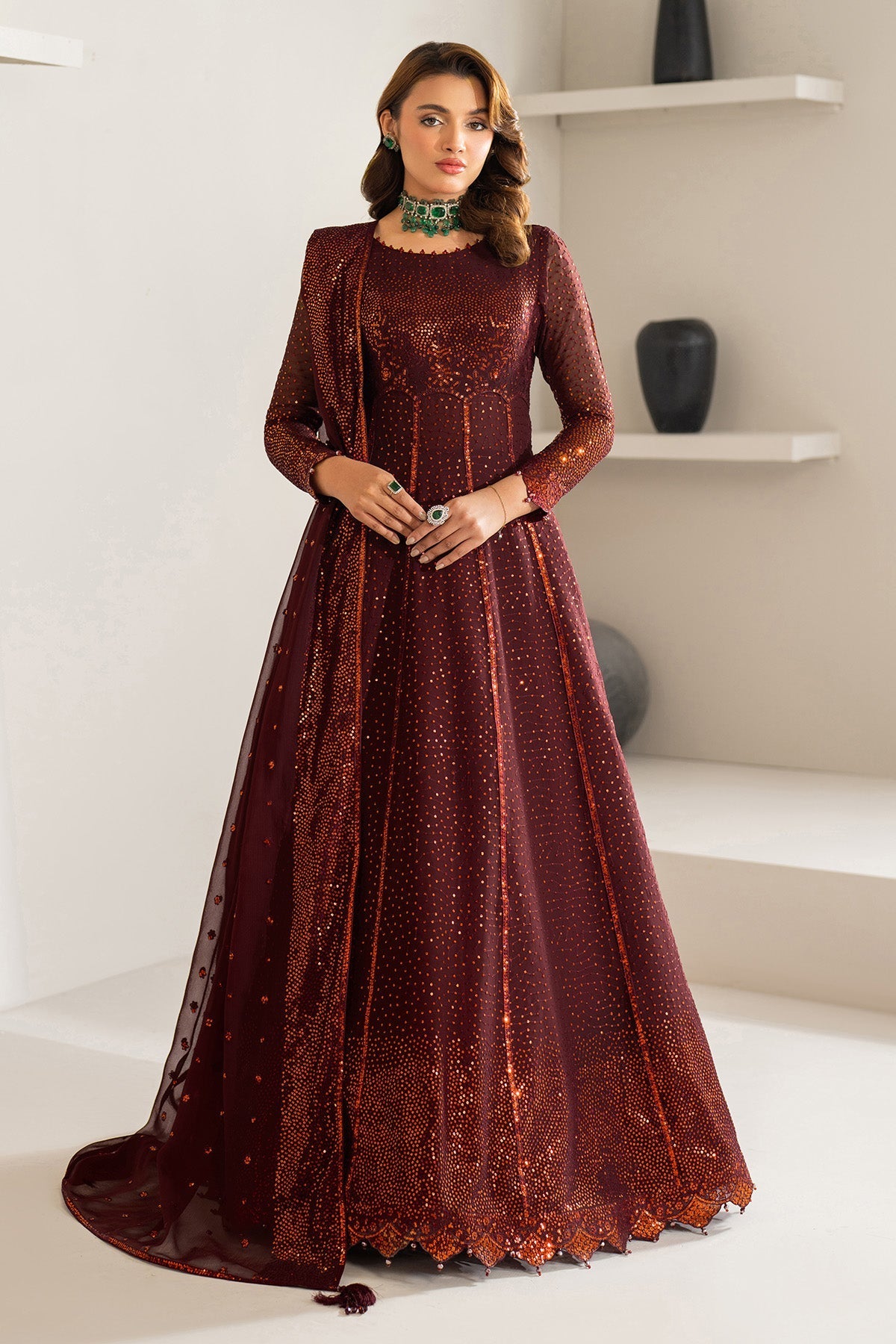 Alizeh Liyana Style — Mairaz Red & Gold Three-Piece Suit