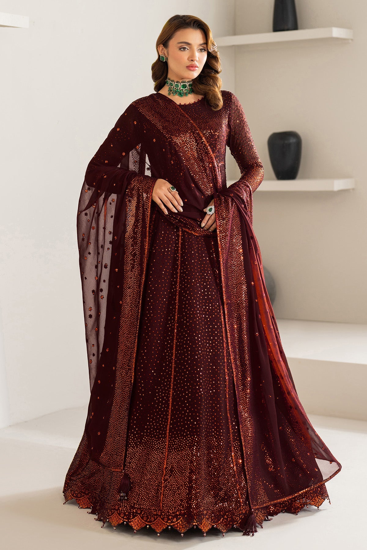 Alizeh Liyana Style — Mairaz Red & Gold Three-Piece Suit
