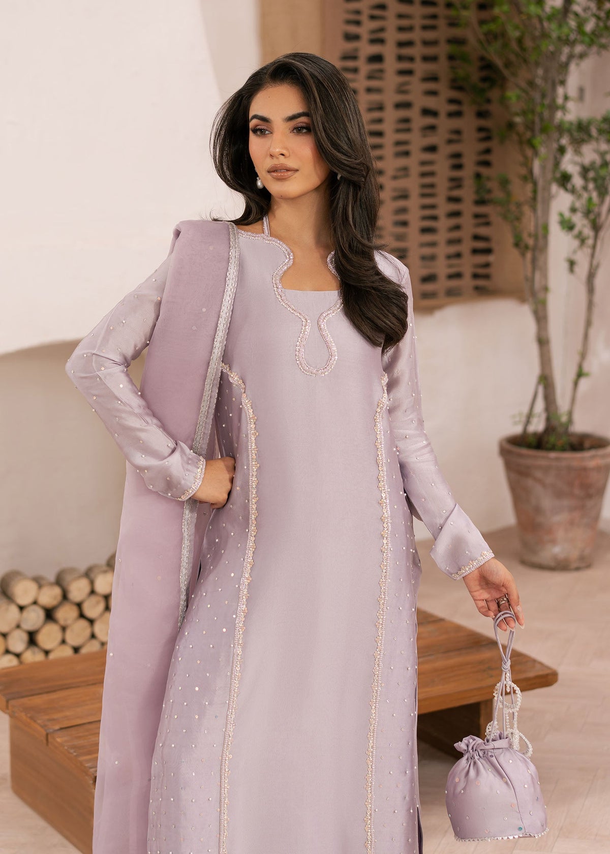 Aster lavender shirt suit, reference outfit photograph 2 — Made by Mairaz reproduction