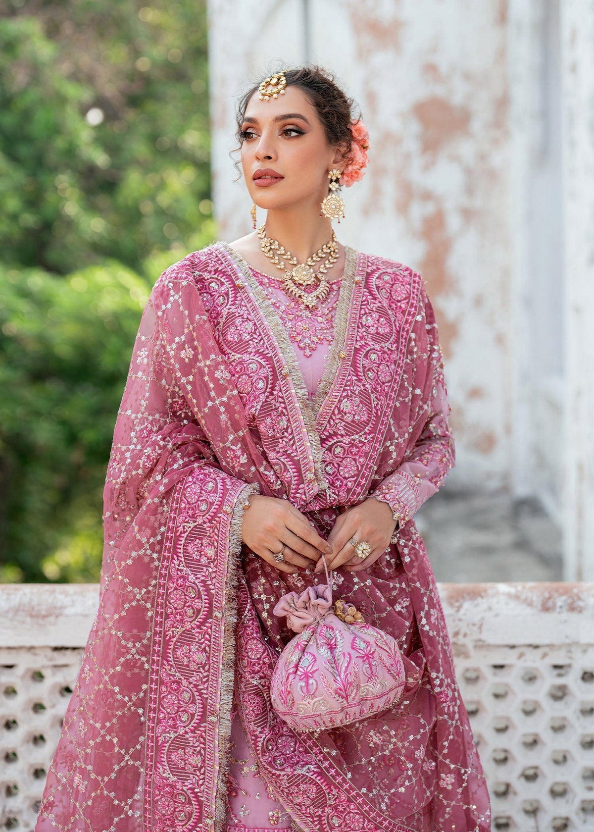 Gulnar pink gharara suit, reference outfit photograph 2 — Made by Mairaz reproduction