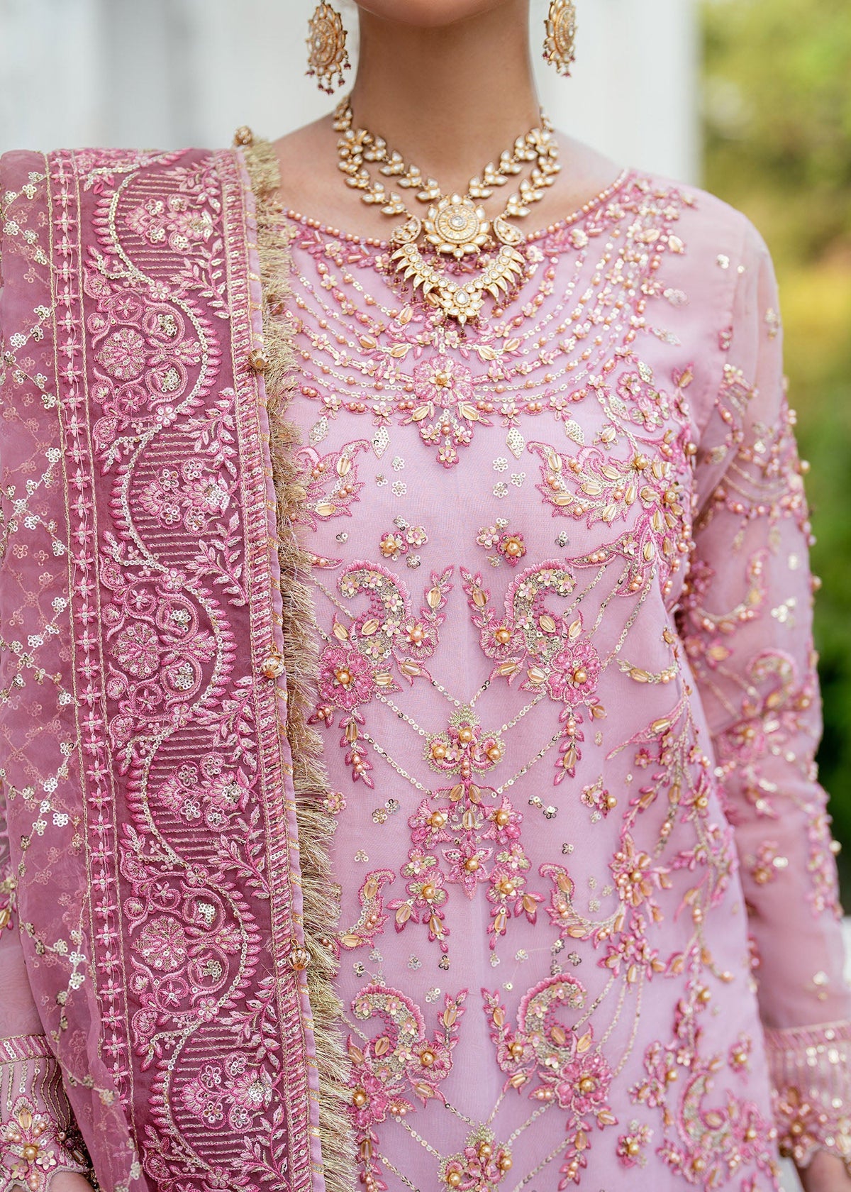 Gulnar pink gharara suit, reference outfit photograph 8 — Made by Mairaz reproduction