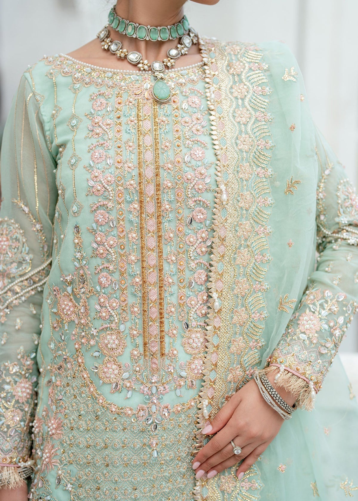Janna pale green gharara suit, reference outfit photograph 2 — Made by Mairaz reproduction