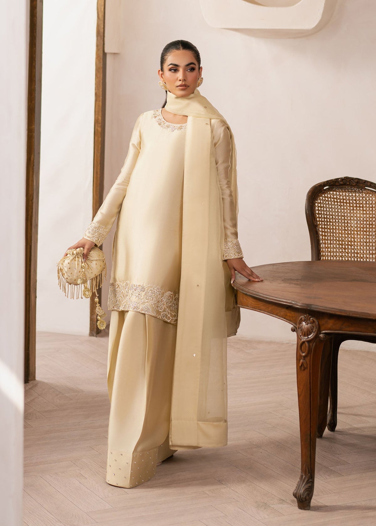 Eluna pale yellow shirt suit, reference outfit photograph 1 — Made by Mairaz reproduction