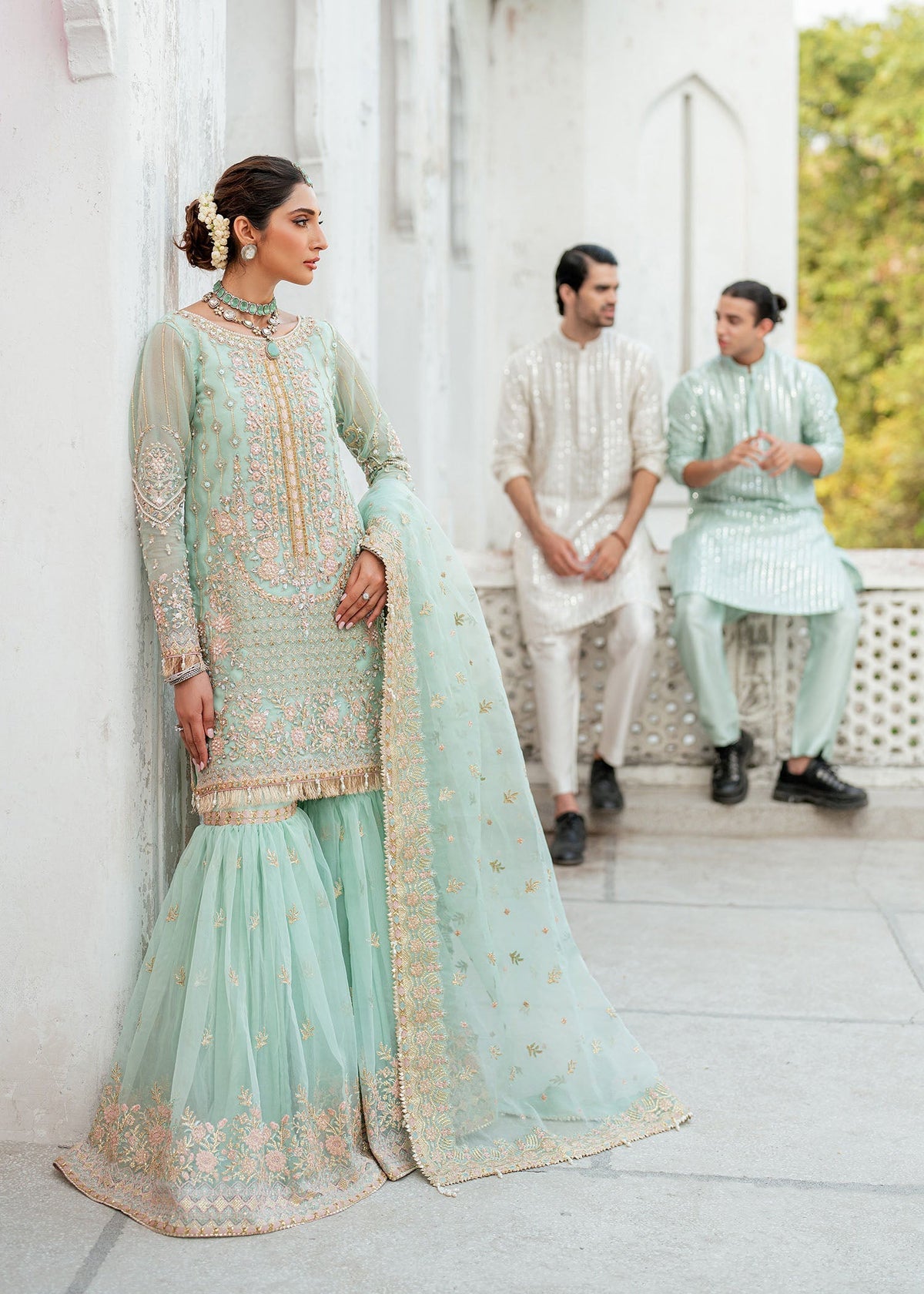Janna pale green gharara suit, reference outfit photograph 5 — Made by Mairaz reproduction