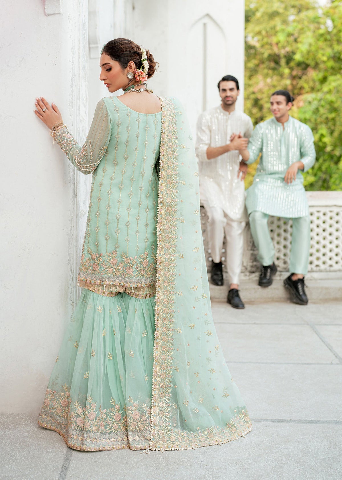 Janna pale green gharara suit, reference outfit photograph 6 — Made by Mairaz reproduction
