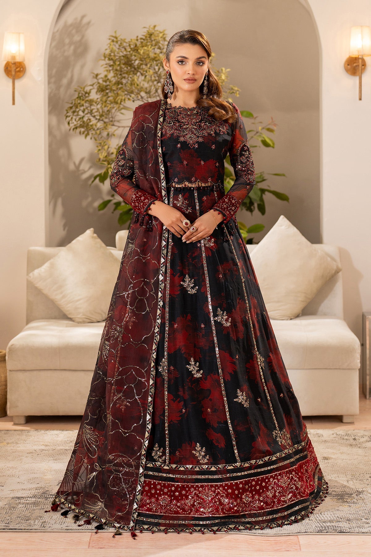 Alizeh AF-CH-2191-Talia Style — Mairaz Black & Red Lehenga