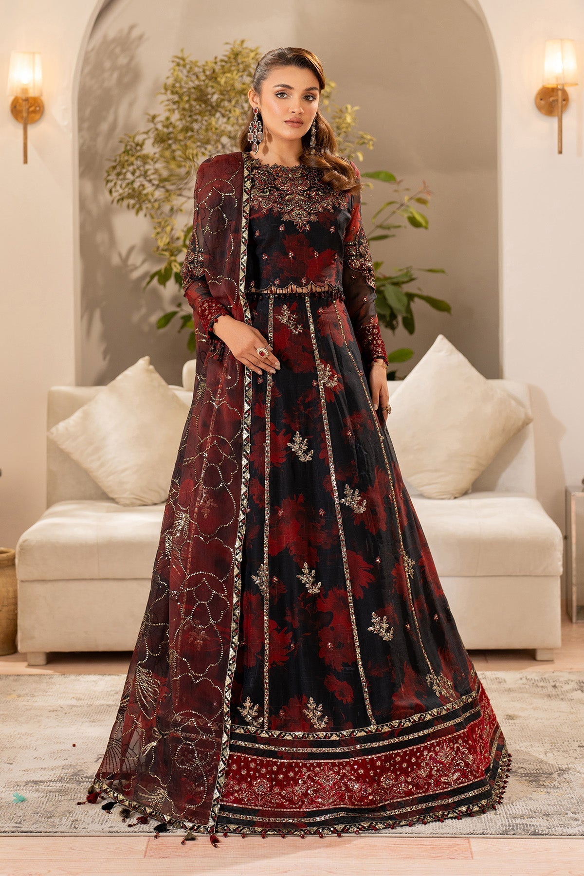 Alizeh AF-CH-2191-Talia Style — Mairaz Black & Red Lehenga