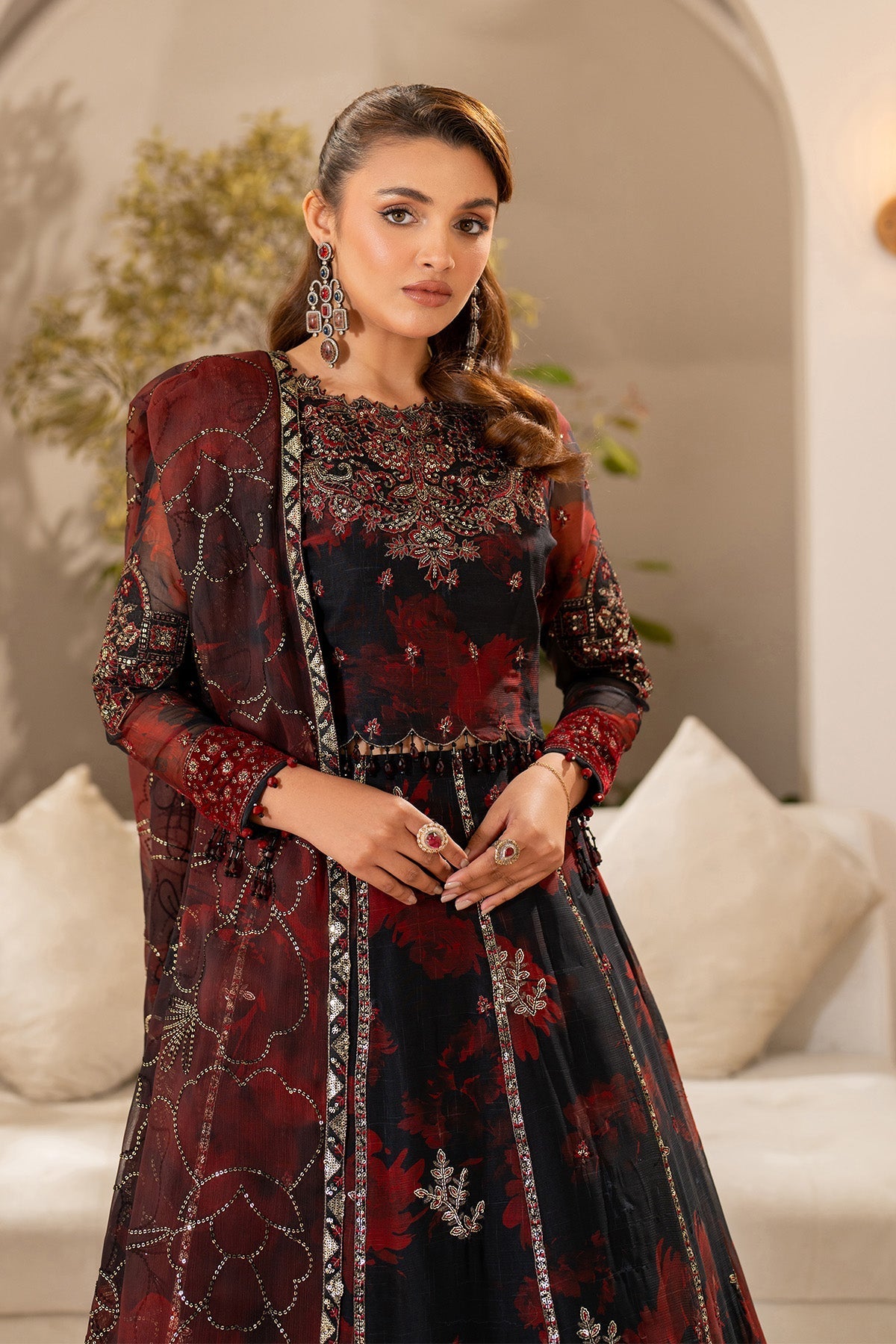 Alizeh AF-CH-2191-Talia Style — Mairaz Black & Red Lehenga