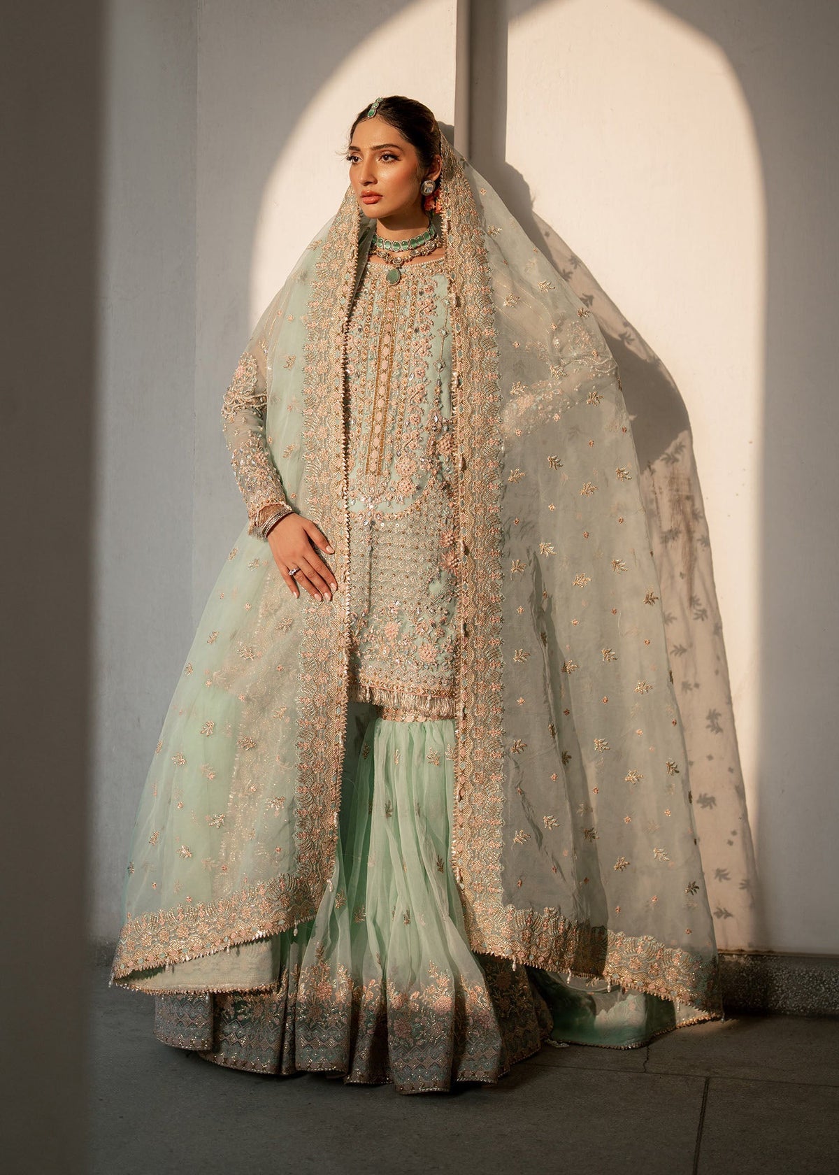 Janna pale green gharara suit, reference outfit photograph 8 — Made by Mairaz reproduction