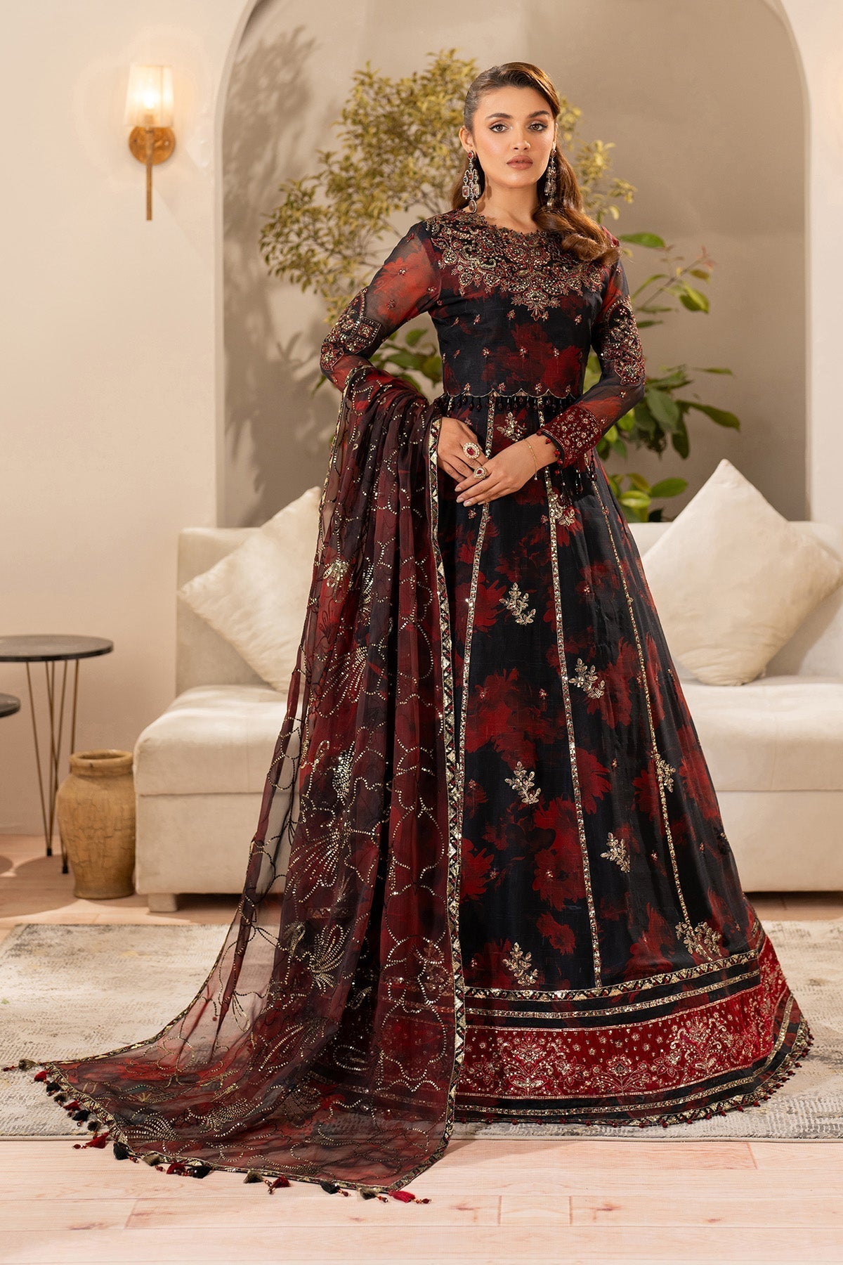 Alizeh AF-CH-2191-Talia Style — Mairaz Black & Red Lehenga