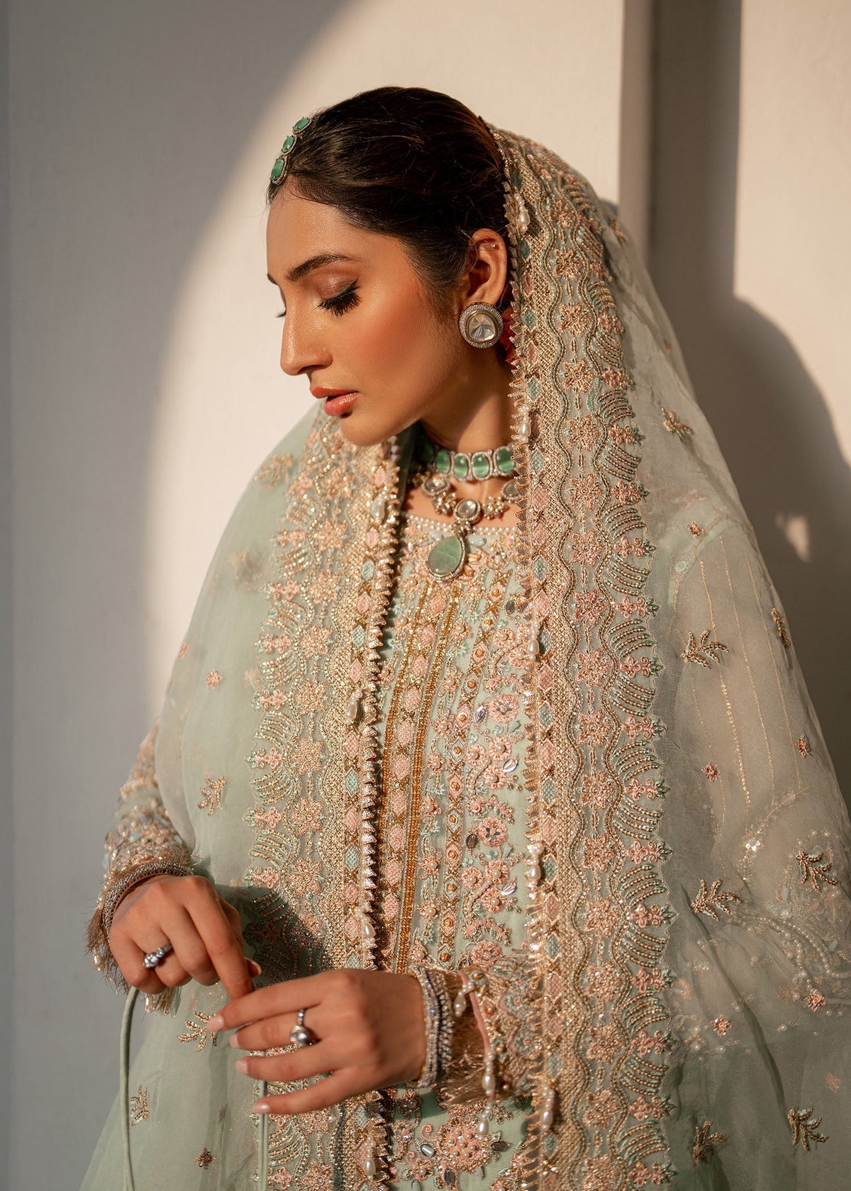Janna pale green gharara suit, reference outfit photograph 12 — Made by Mairaz reproduction