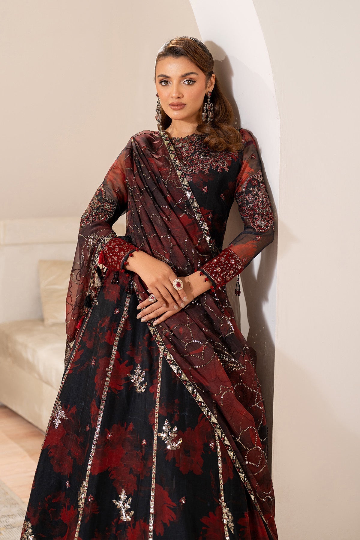 Alizeh AF-CH-2191-Talia Style — Mairaz Black & Red Lehenga