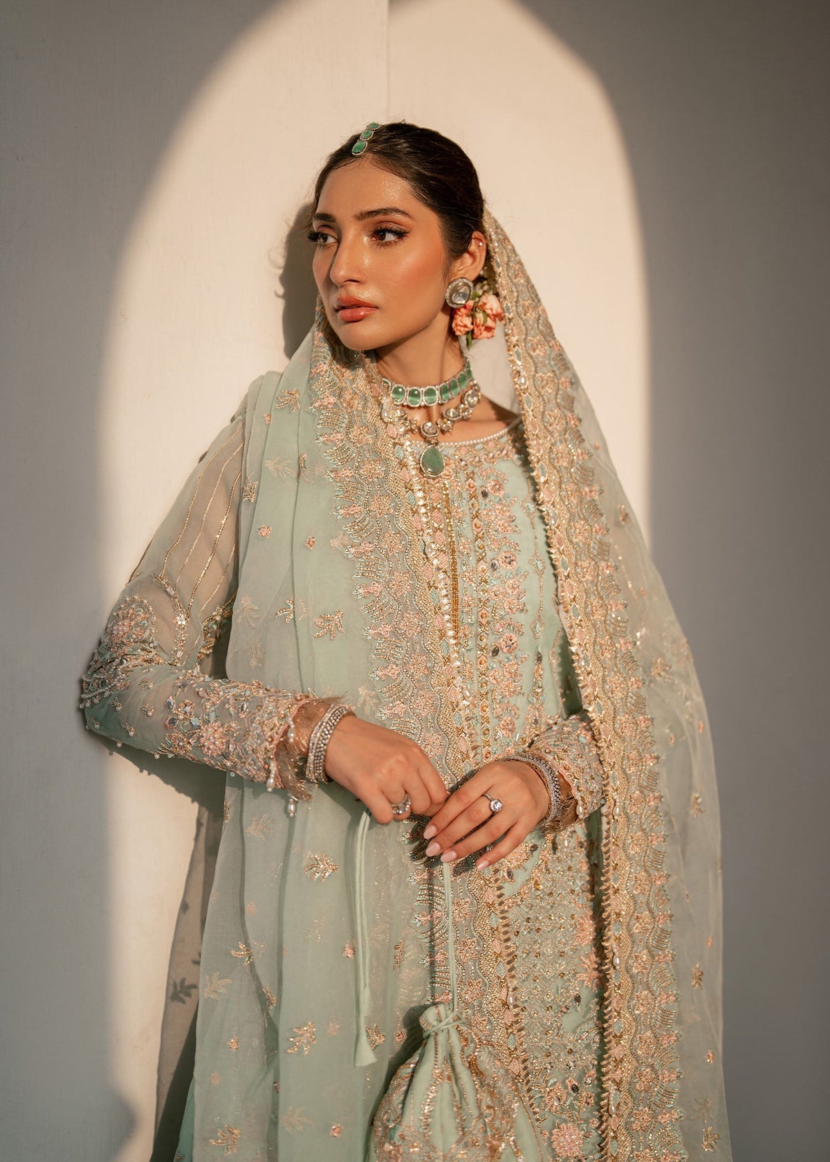 Janna pale green gharara suit, reference outfit photograph 9 — Made by Mairaz reproduction