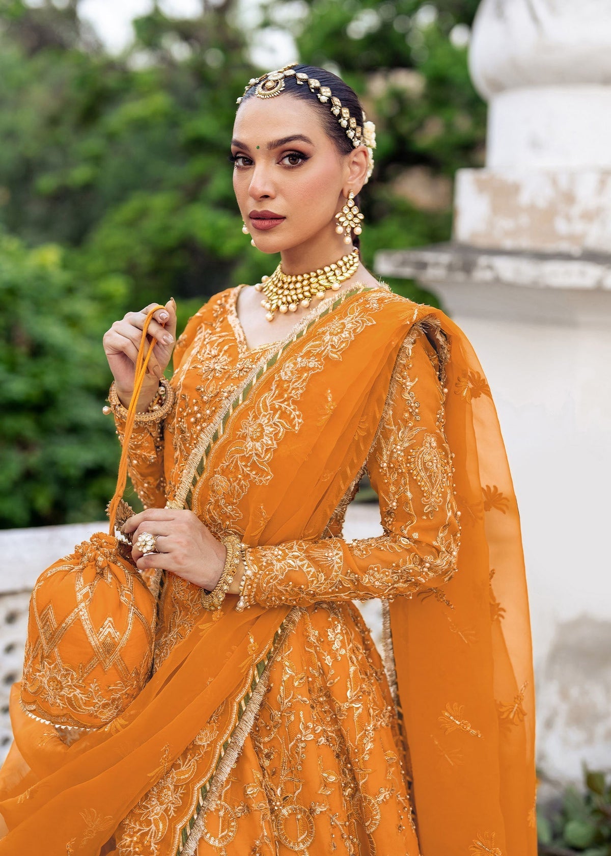 Tehzeeb orange lehenga choli, reference outfit photograph 4 — Made by Mairaz reproduction