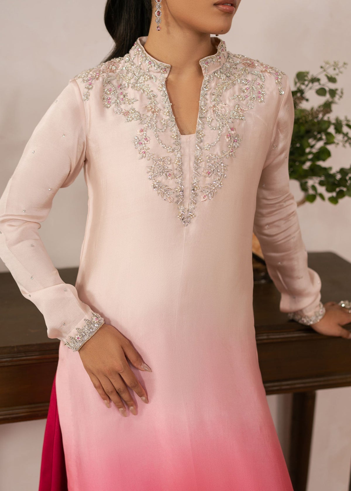 Coral ombre sharara suit, reference outfit photograph 2 — Made by Mairaz reproduction