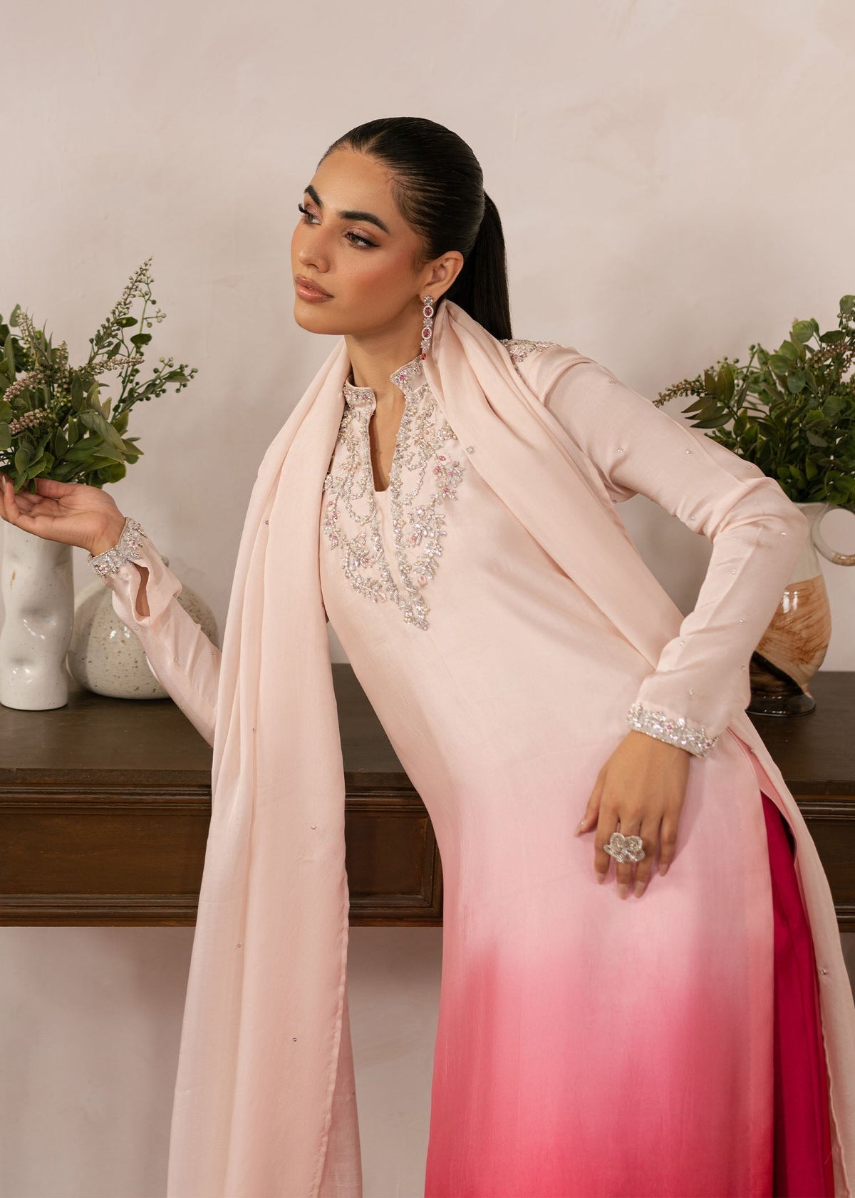 Coral ombre sharara suit, reference outfit photograph 5 — Made by Mairaz reproduction