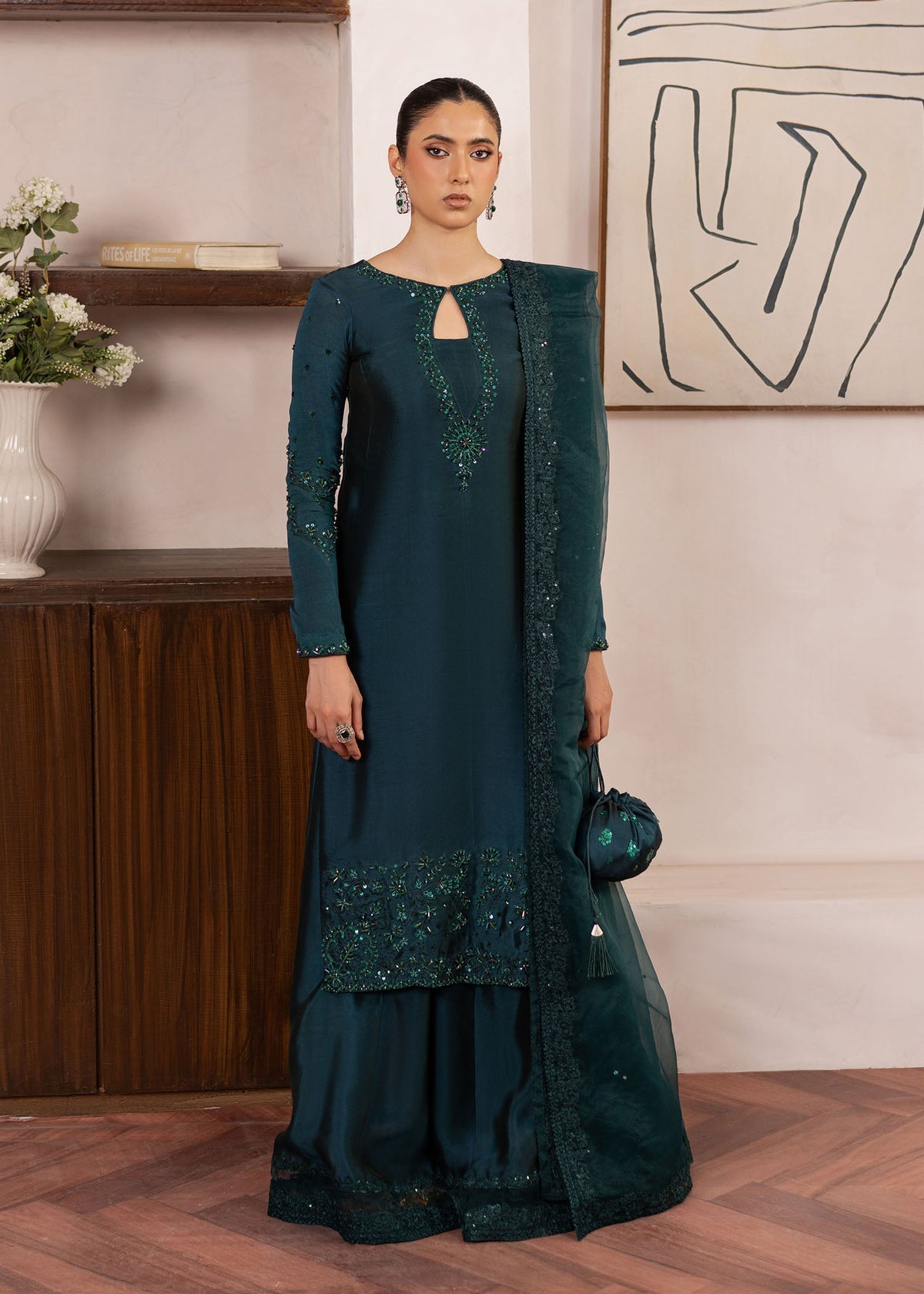 Raya bottle green sharara suit, reference outfit photograph 1 — Made by Mairaz reproduction