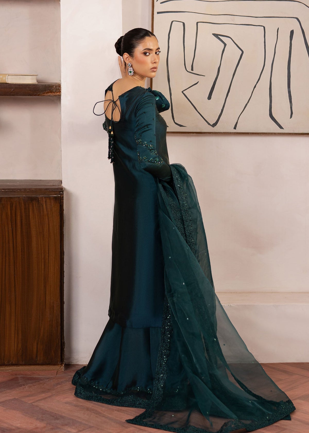 Raya bottle green sharara suit, reference outfit photograph 7 — Made by Mairaz reproduction