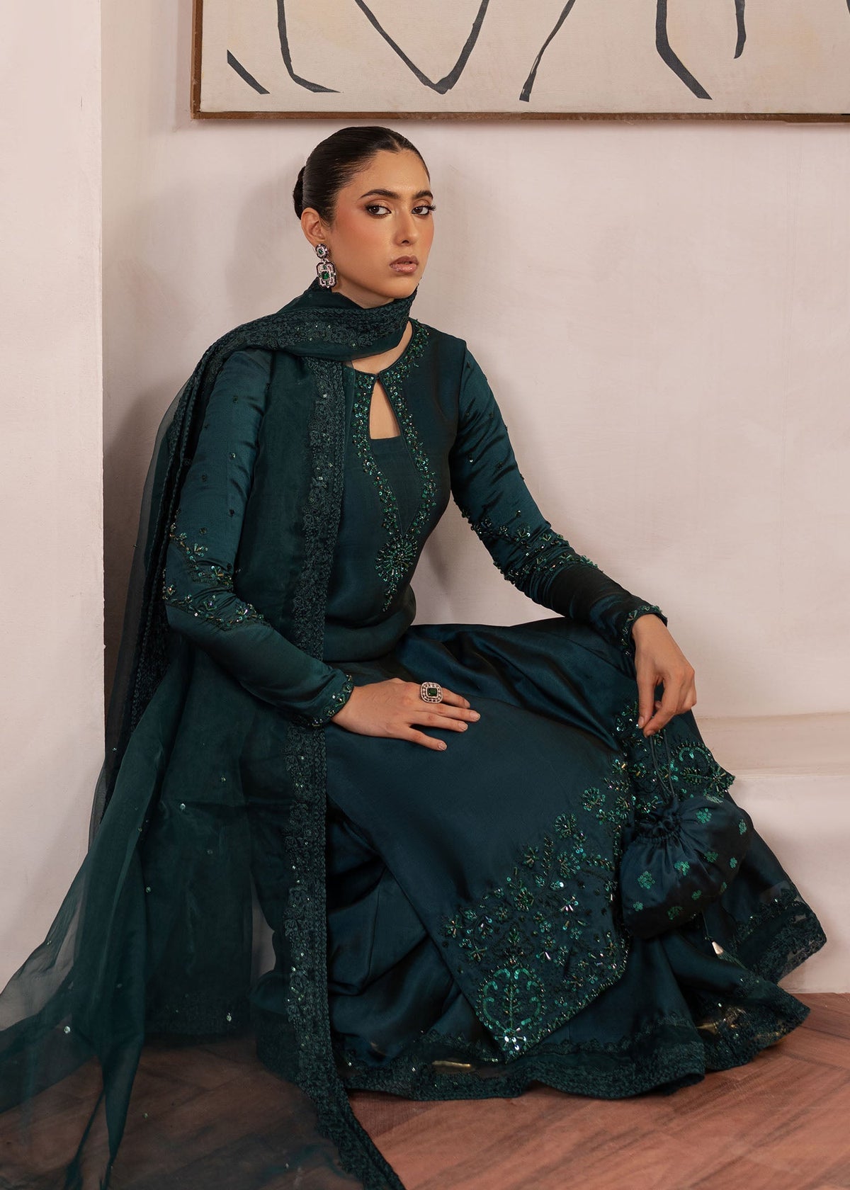 Raya bottle green sharara suit, reference outfit photograph 5 — Made by Mairaz reproduction