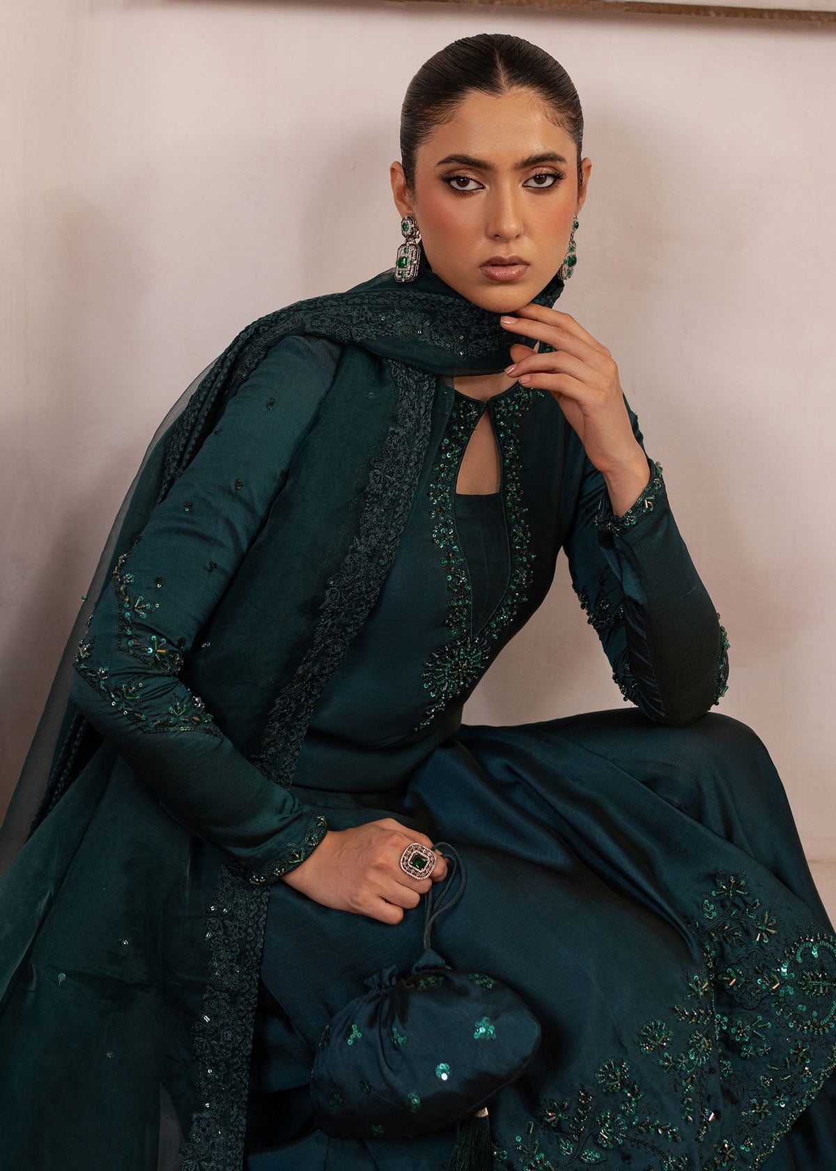 Raya bottle green sharara suit, reference outfit photograph 6 — Made by Mairaz reproduction