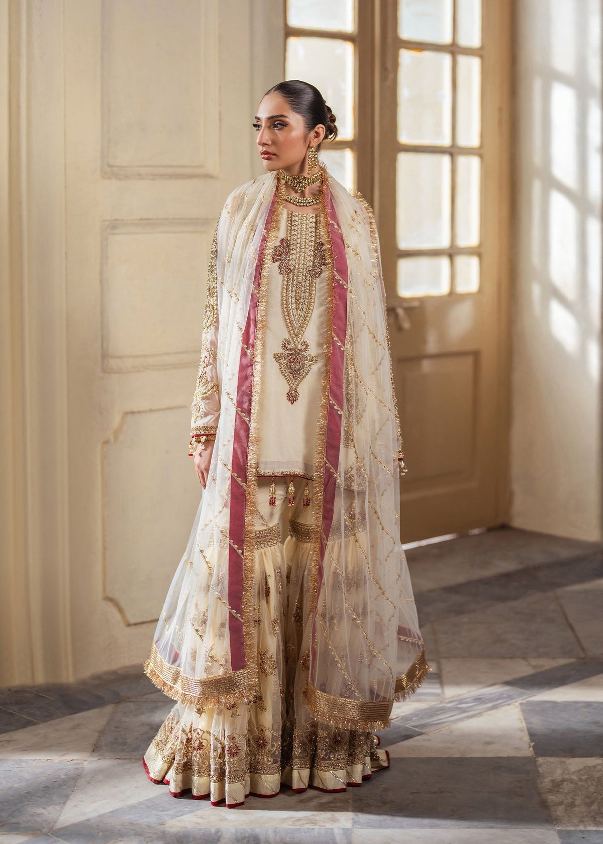 Zaina ivory gharara suit, reference outfit photograph 3 — Made by Mairaz reproduction