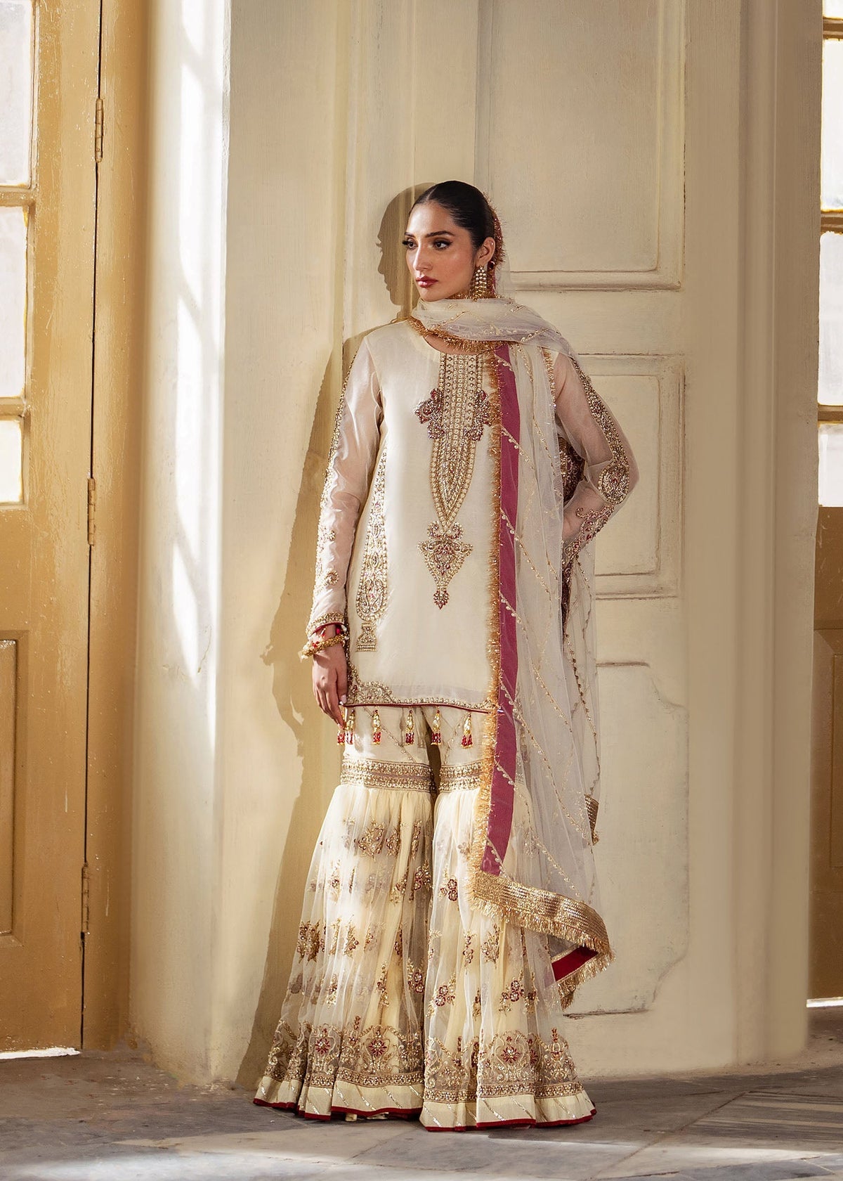 Zaina ivory gharara suit, reference outfit photograph 6 — Made by Mairaz reproduction