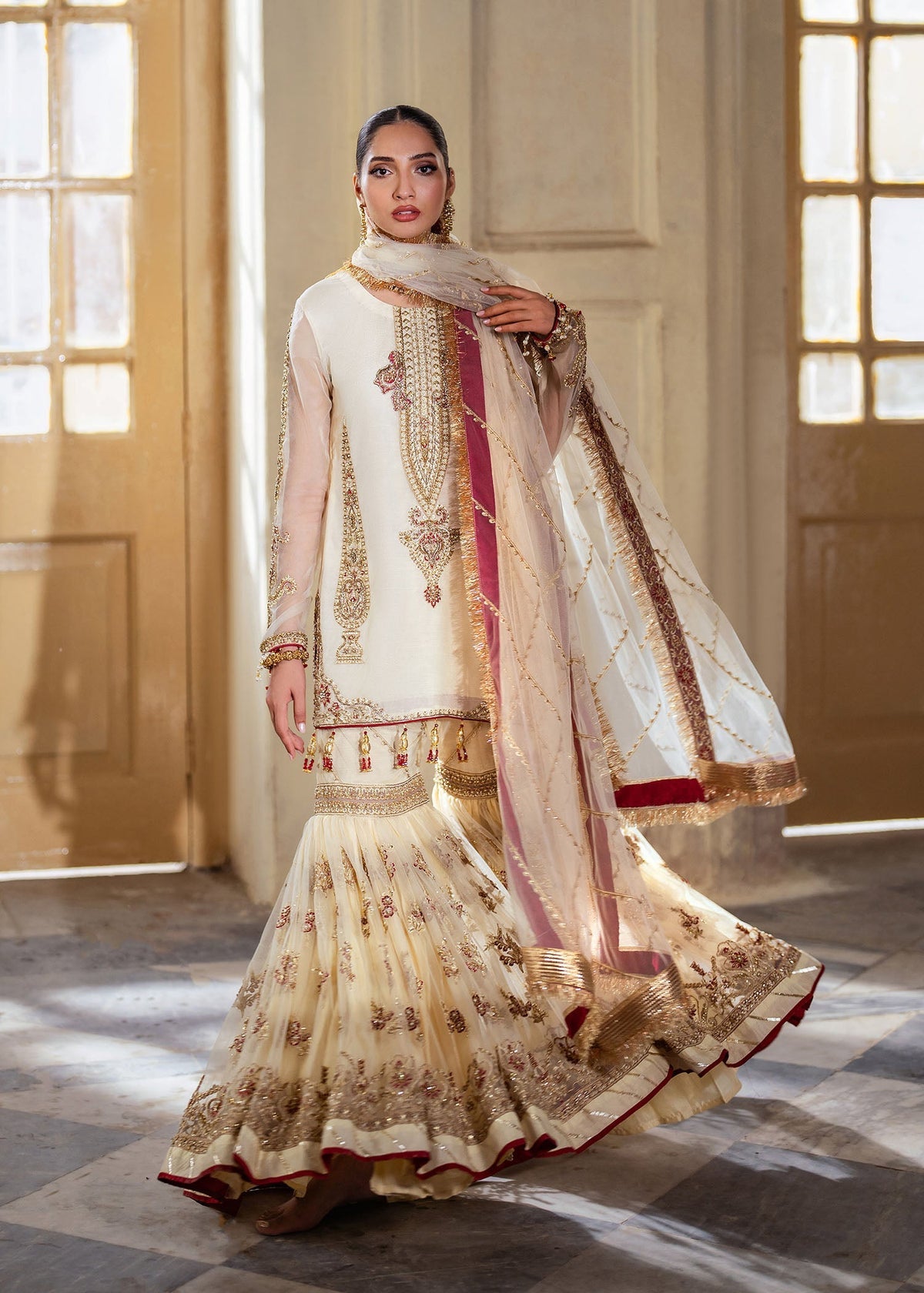Zaina ivory gharara suit, reference outfit photograph 7 — Made by Mairaz reproduction
