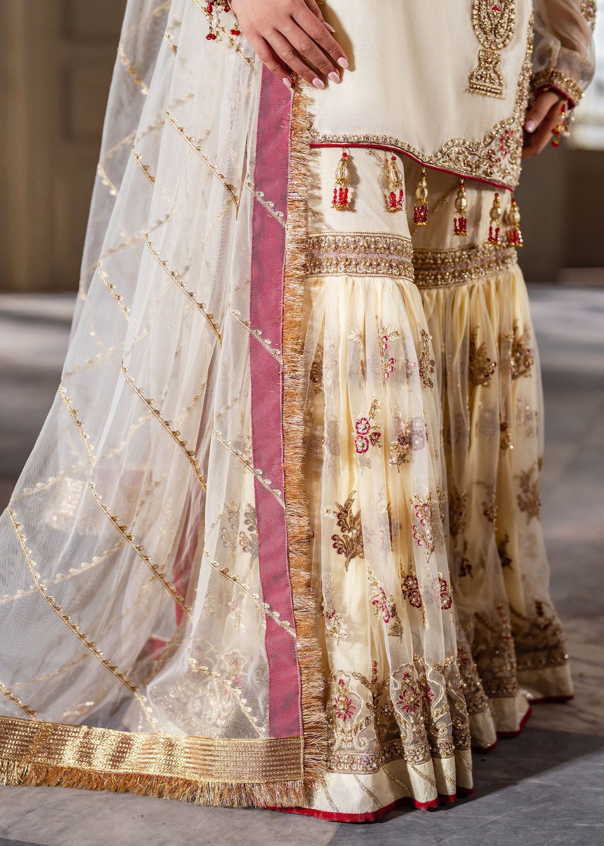 Zaina ivory gharara suit, reference outfit photograph 12 — Made by Mairaz reproduction