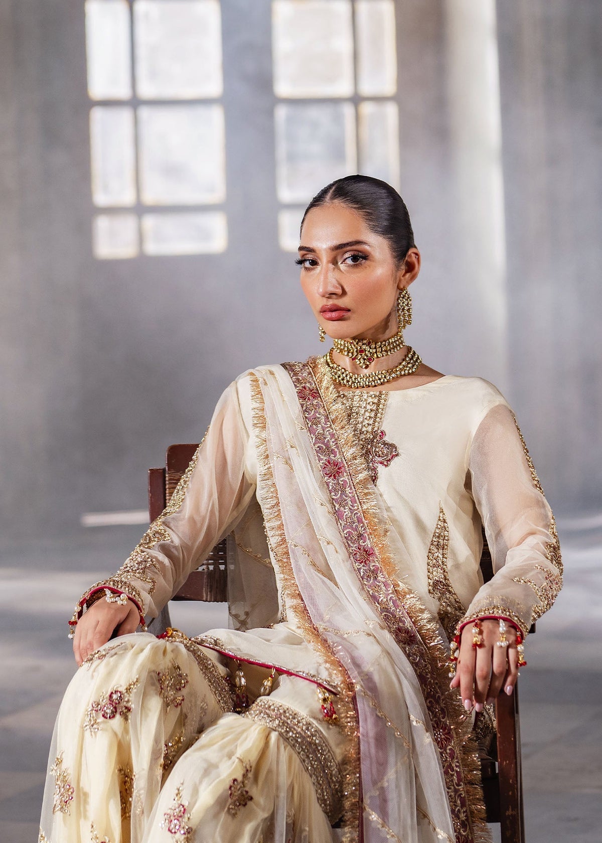 Zaina ivory gharara suit, reference outfit photograph 9 — Made by Mairaz reproduction