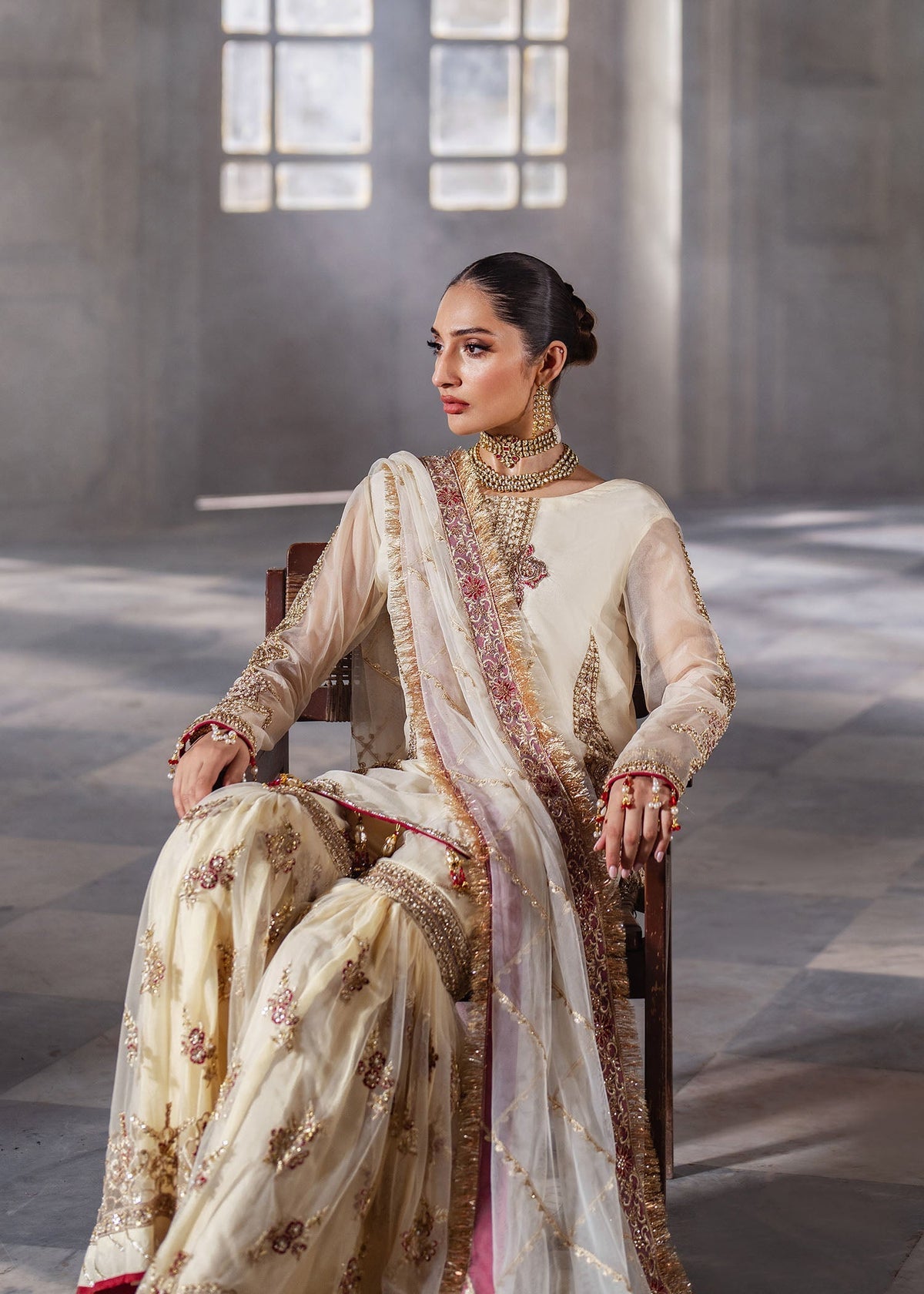 Zaina ivory gharara suit, reference outfit photograph 4 — Made by Mairaz reproduction