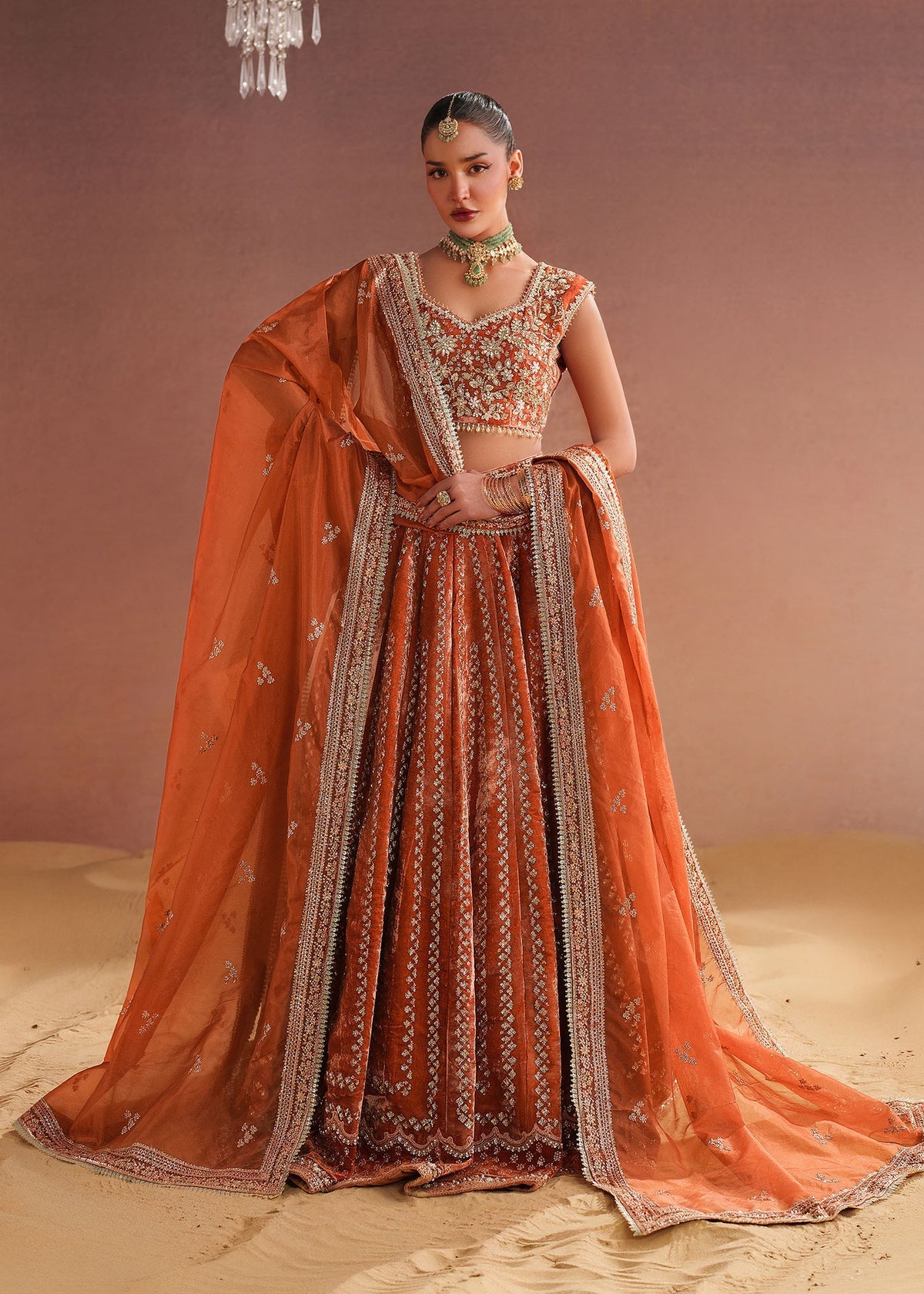 Dastoor Dahlia Style — Mairaz Rust Lehenga