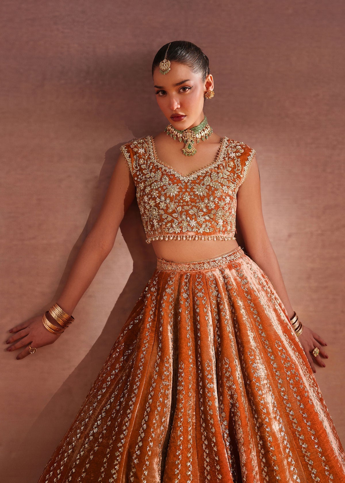 Dastoor Dahlia Style — Mairaz Rust Lehenga