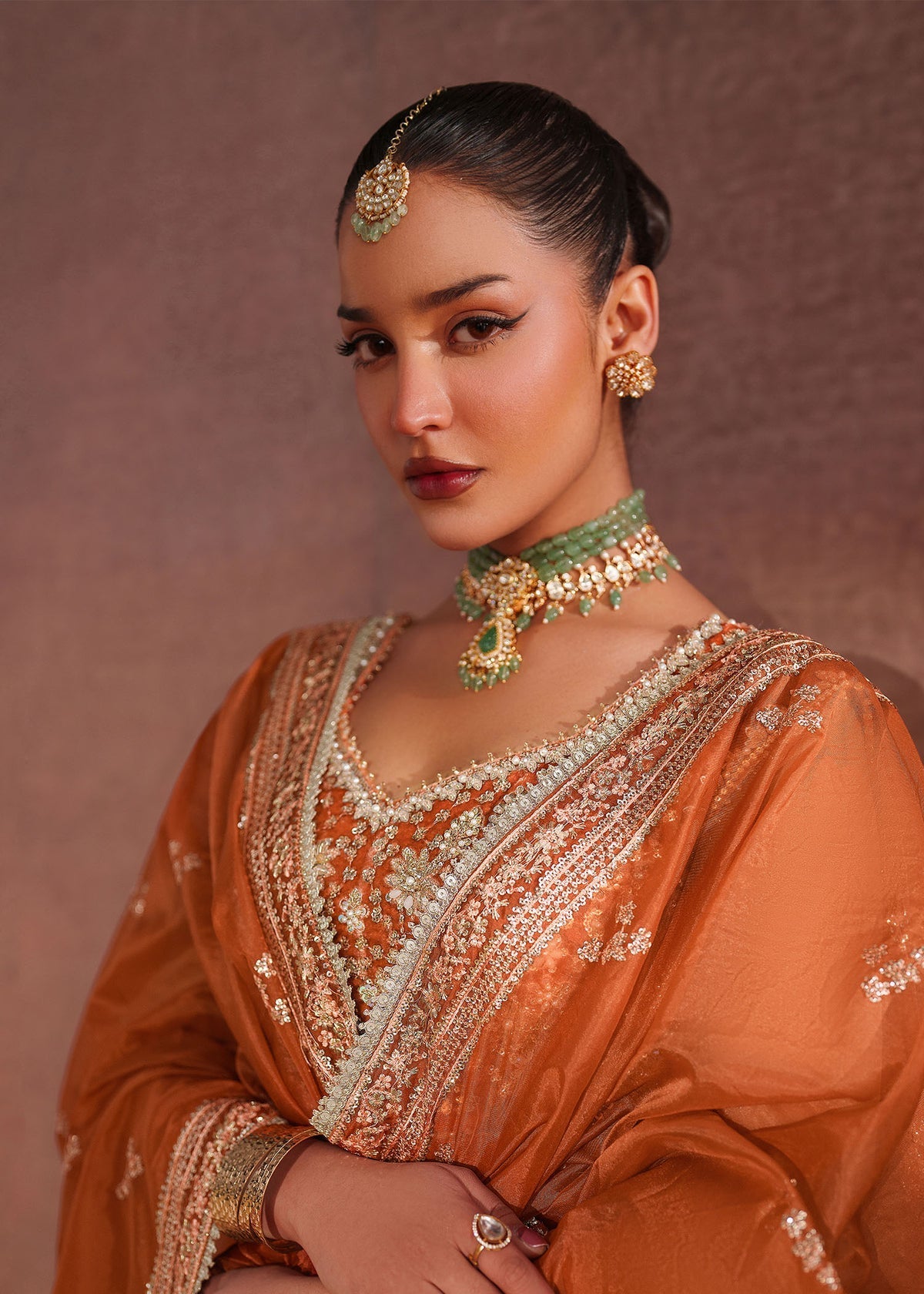 Dastoor Dahlia Style — Mairaz Rust Lehenga