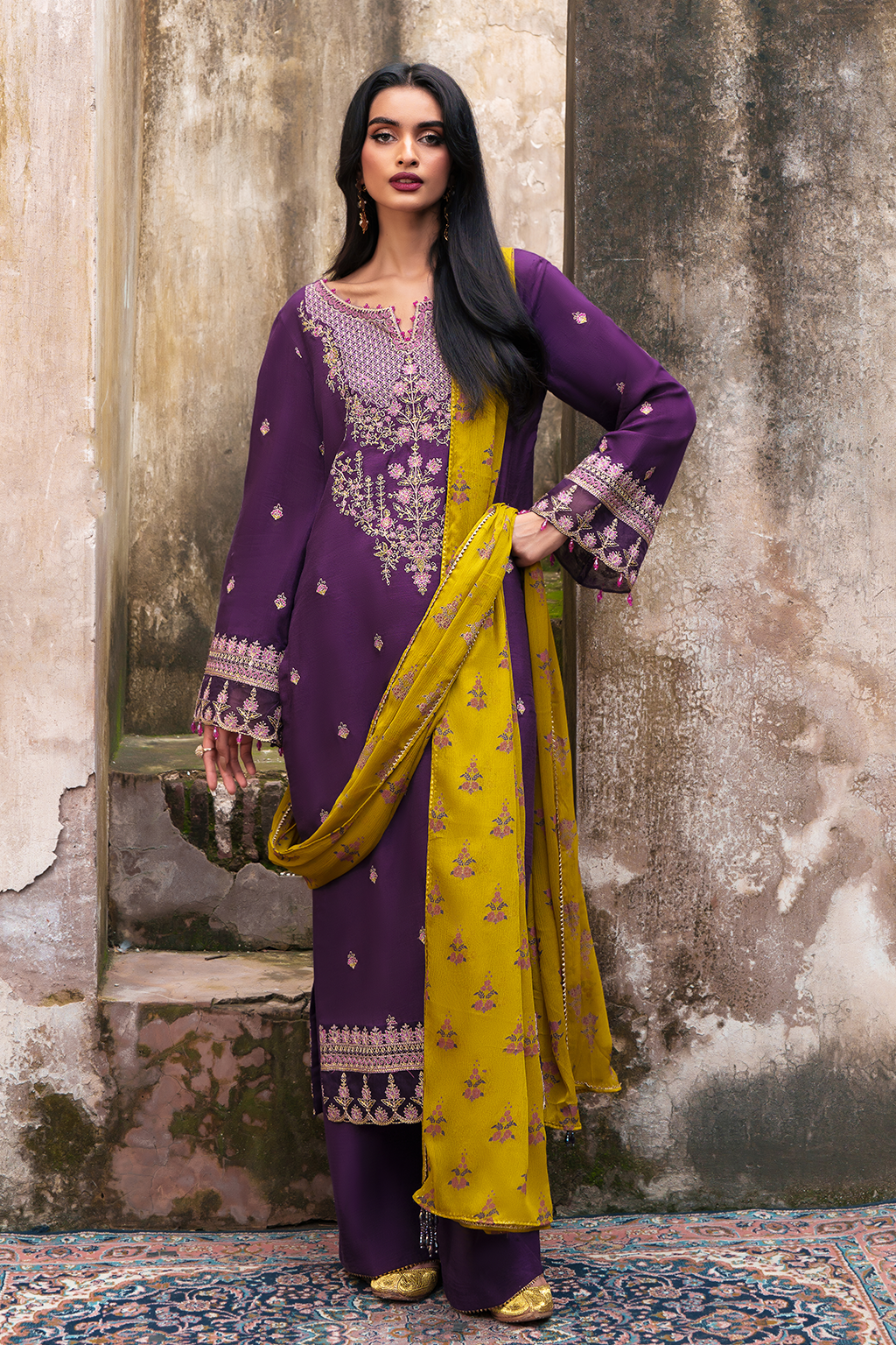 Saad Shaikh Raven Style — Mairaz Purple Three-Piece Suit